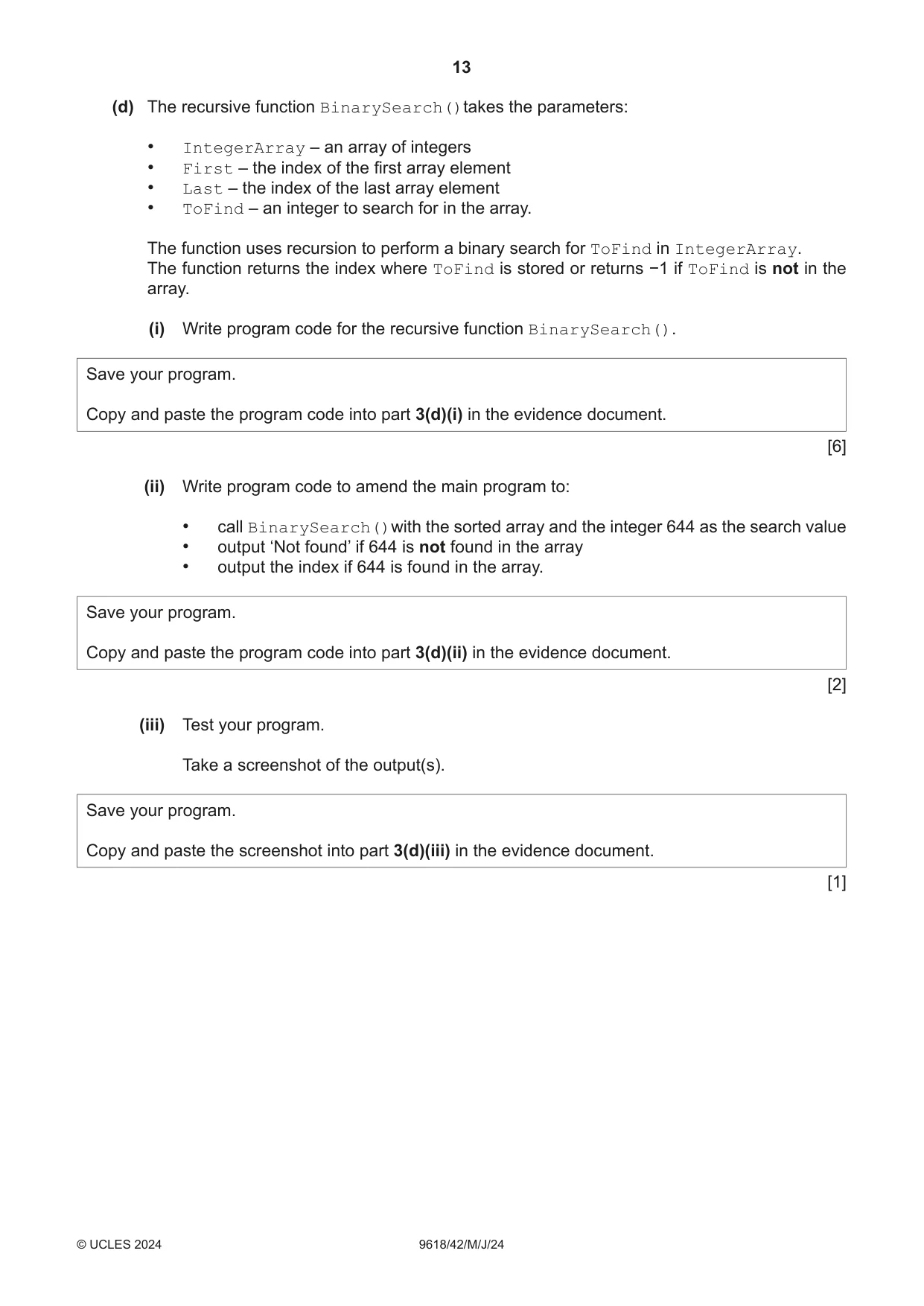 Cambridge A Level Computer Science 9618 2024 May/June Paper 4 · Variant 2 question paper, page 13 of 16