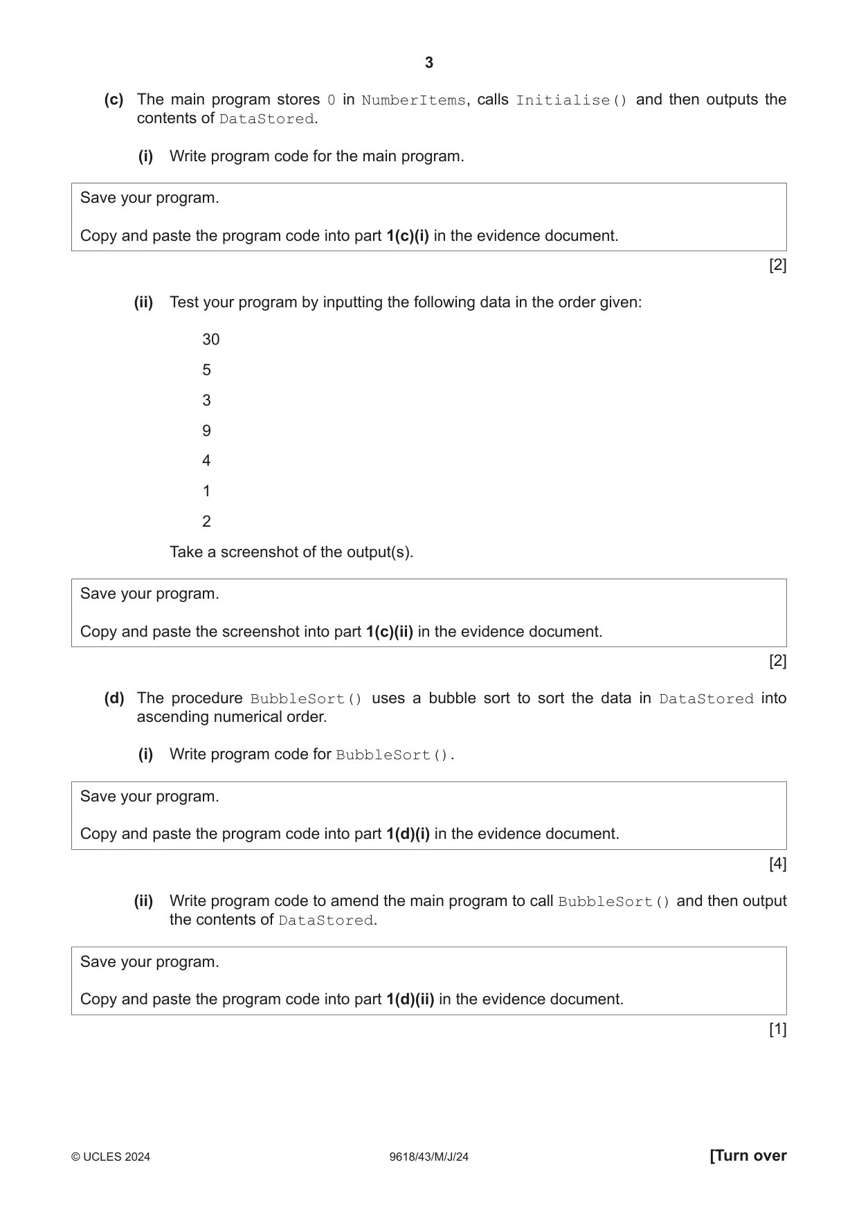Cambridge A Level Computer Science 9618 2024 May/June Paper 4 · Variant 3 question paper, page 3 of 16
