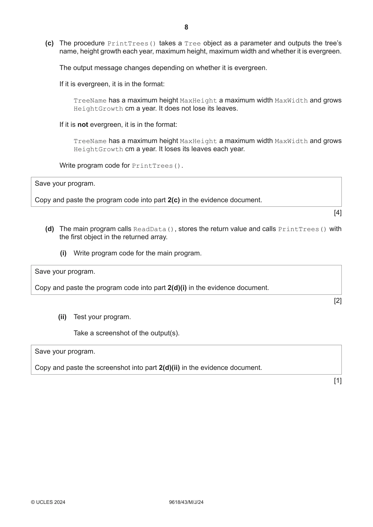 Cambridge A Level Computer Science 9618 2024 May/June Paper 4 · Variant 3 question paper, page 8 of 16