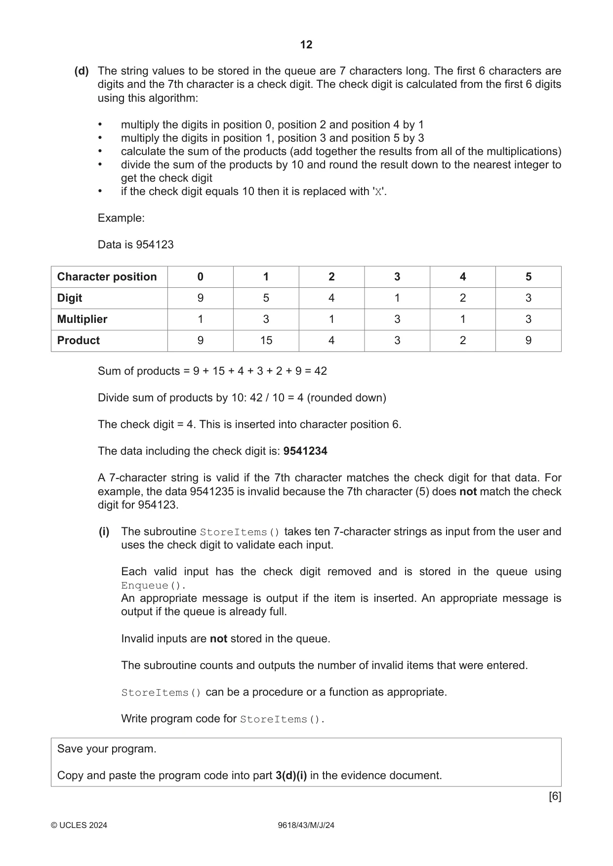 Cambridge A Level Computer Science 9618 2024 May/June Paper 4 · Variant 3 question paper, page 12 of 16