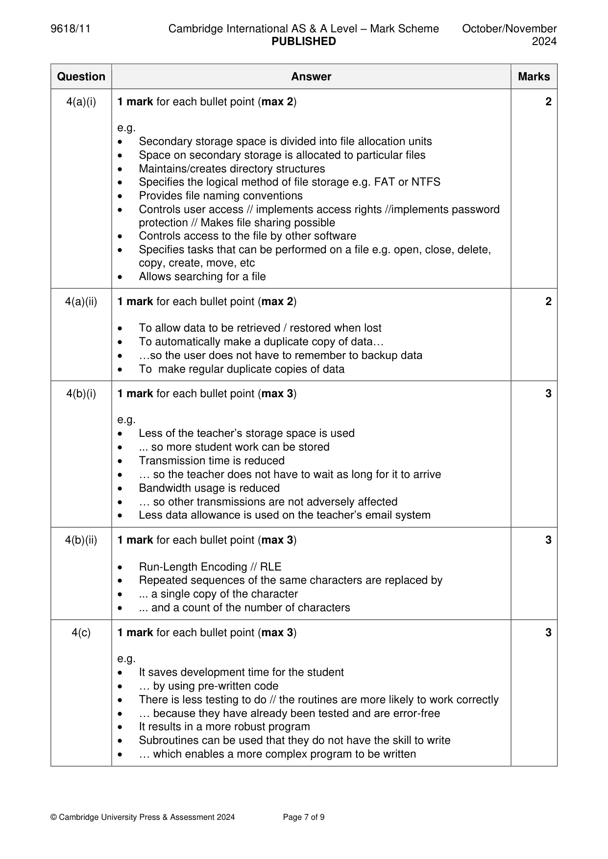 Mark scheme, page 7 of 9