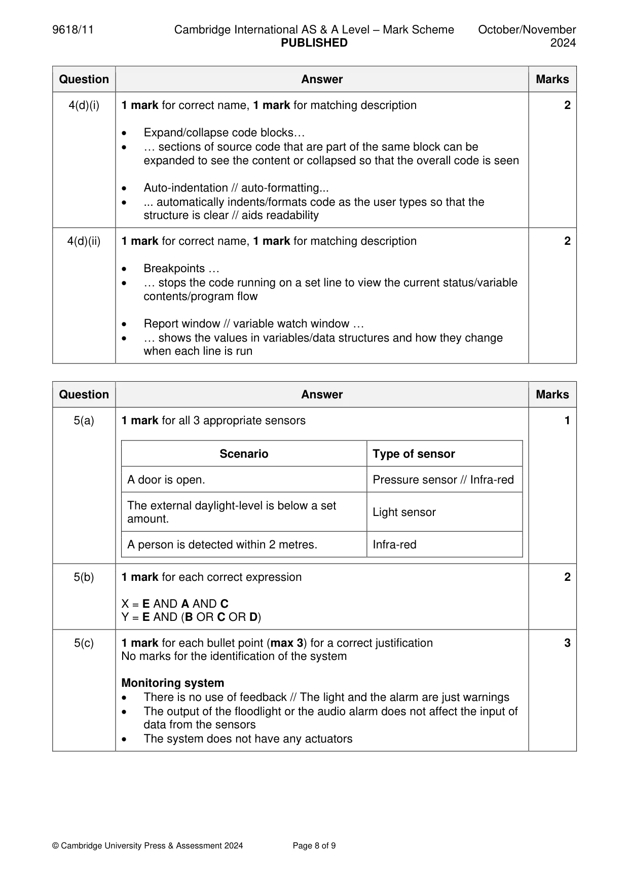 Mark scheme, page 8 of 9