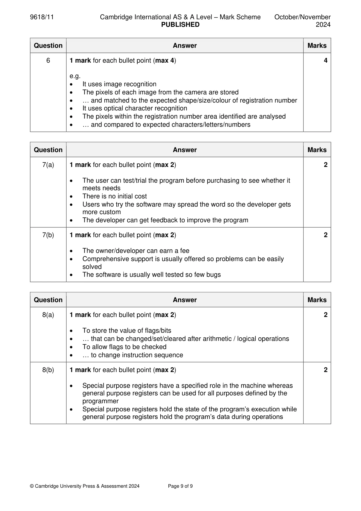 Mark scheme, page 9 of 9