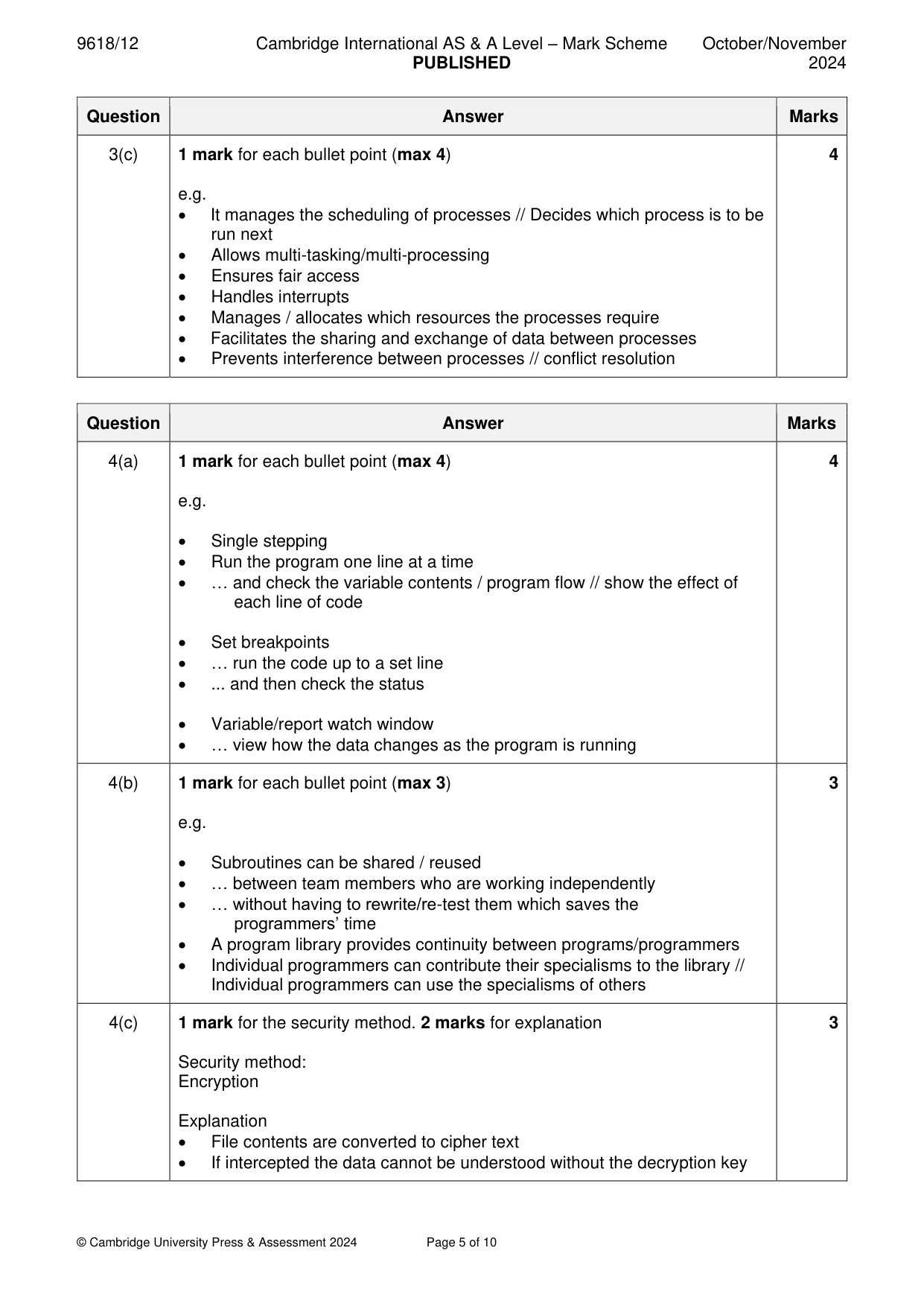 Mark scheme, page 5 of 10