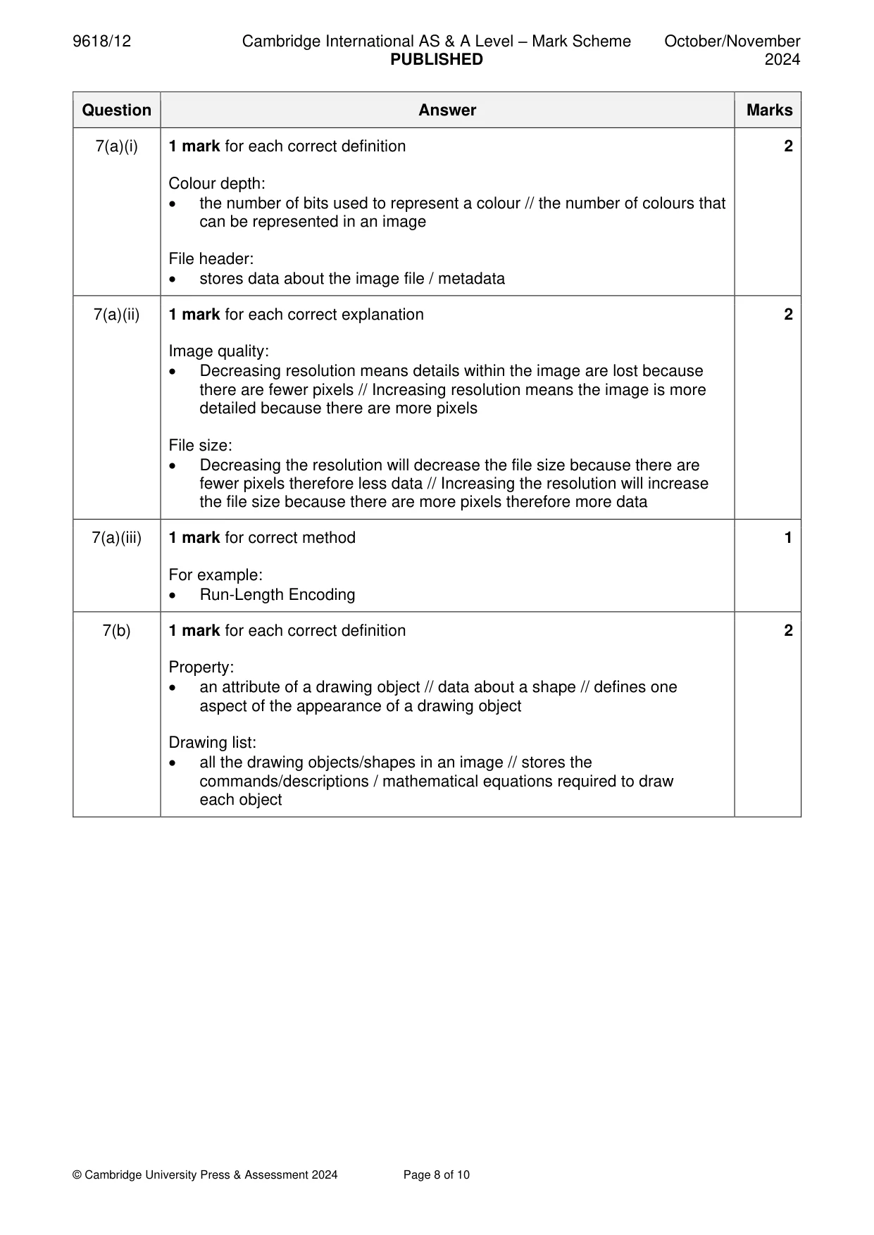 Mark scheme, page 8 of 10