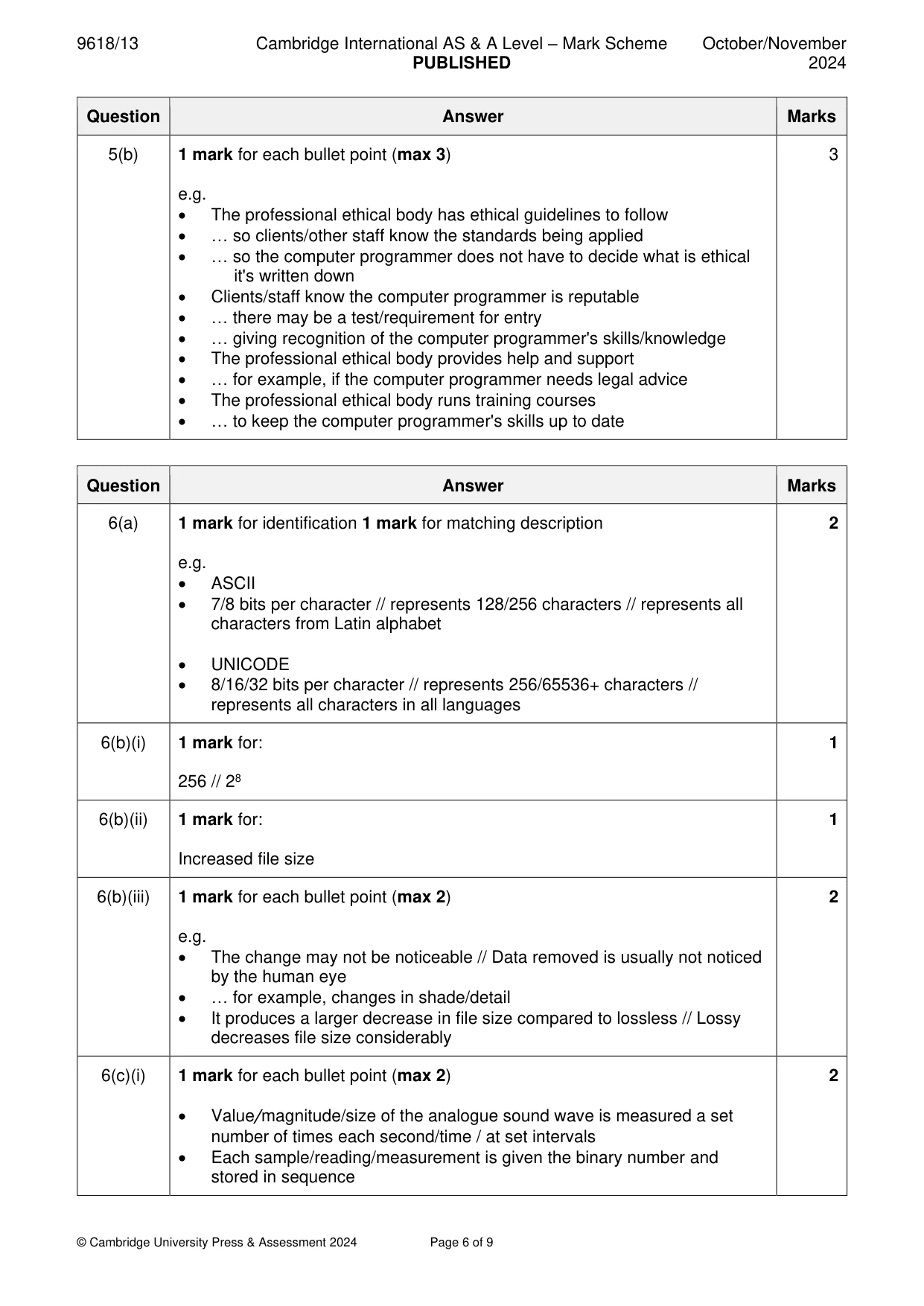 Mark scheme, page 6 of 9
