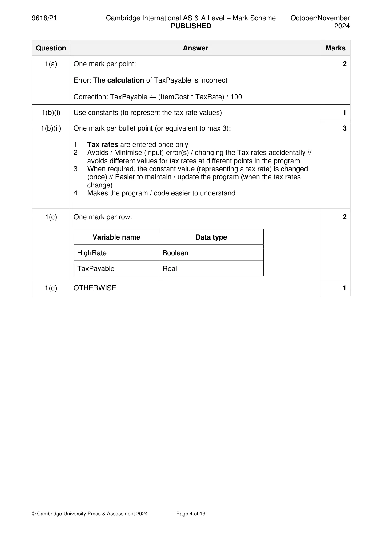 Mark scheme, page 4 of 13