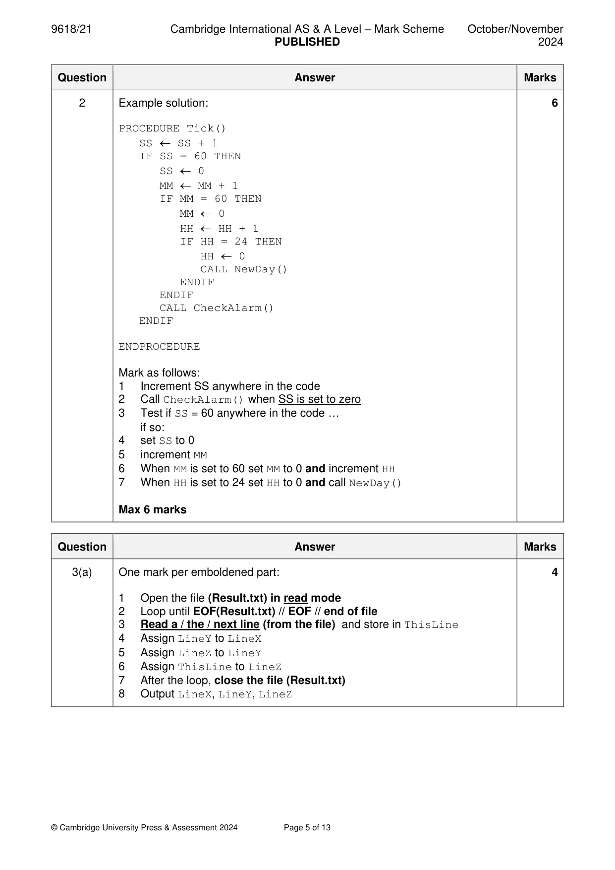 Mark scheme, page 5 of 13