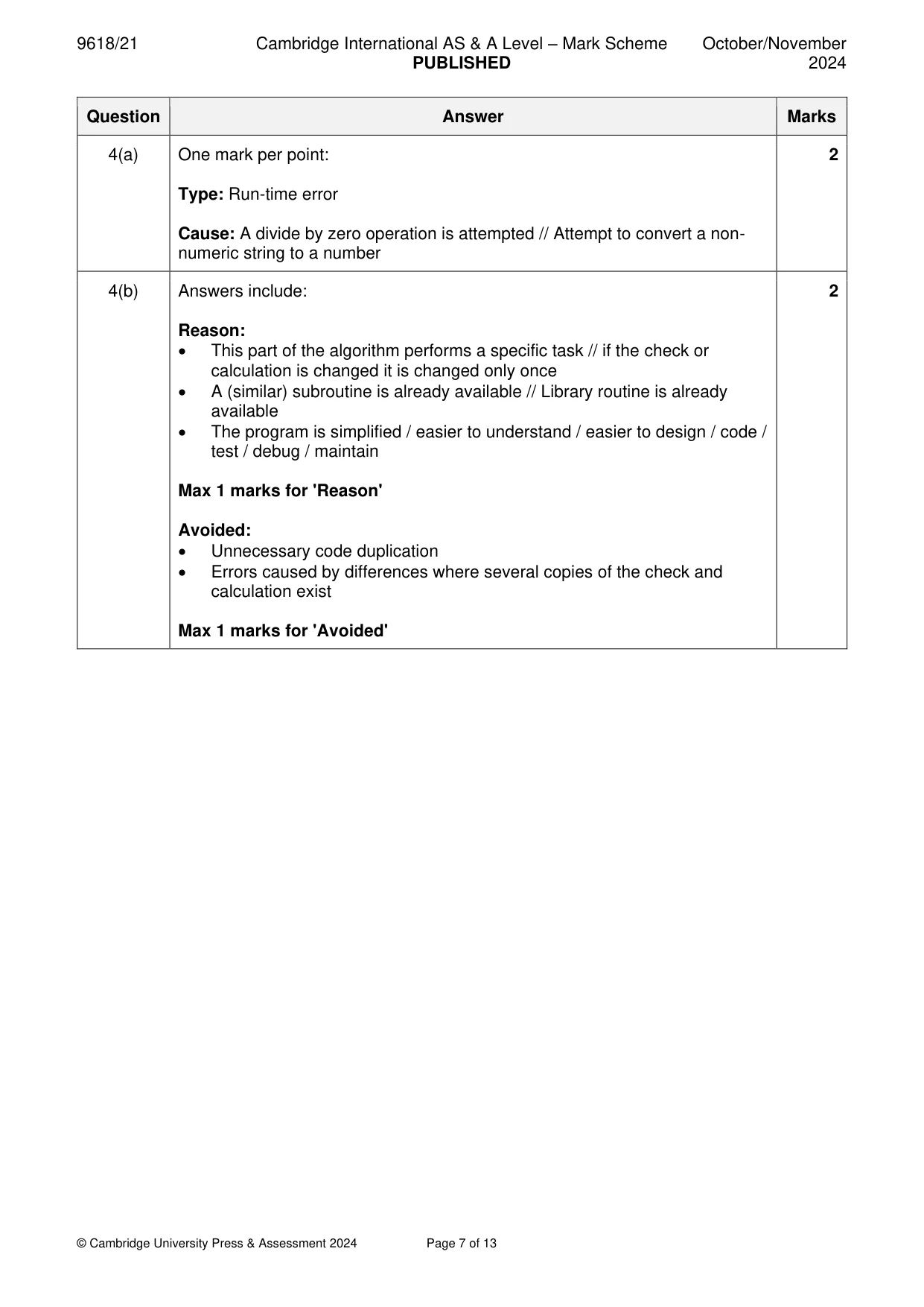 Mark scheme, page 7 of 13