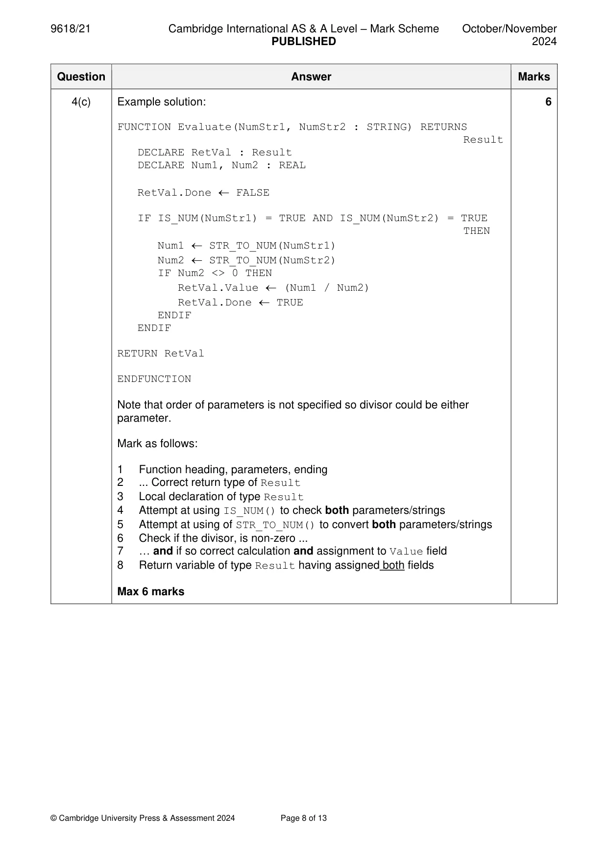 Mark scheme, page 8 of 13