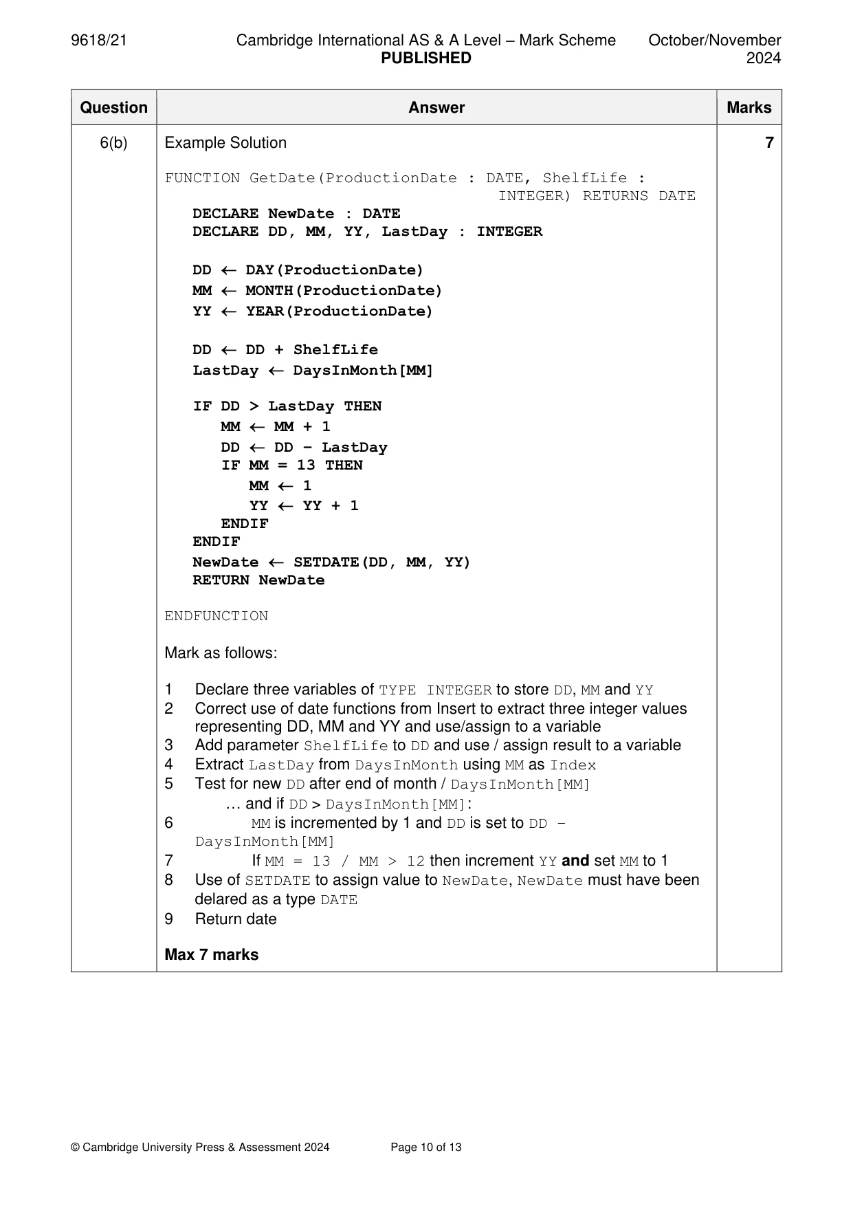 Mark scheme, page 10 of 13