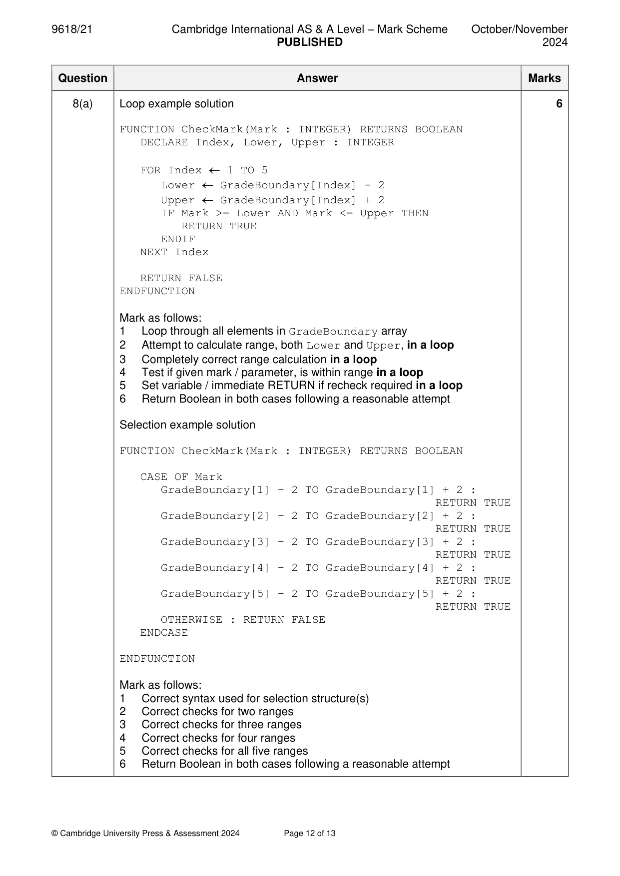 Mark scheme, page 12 of 13