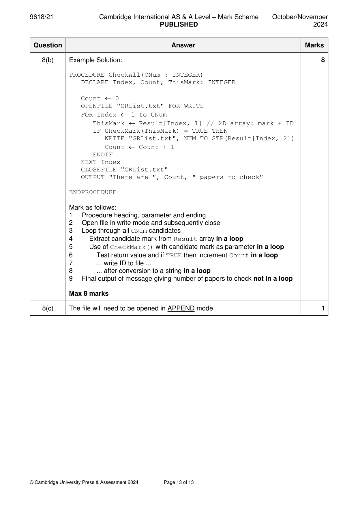 Mark scheme, page 13 of 13