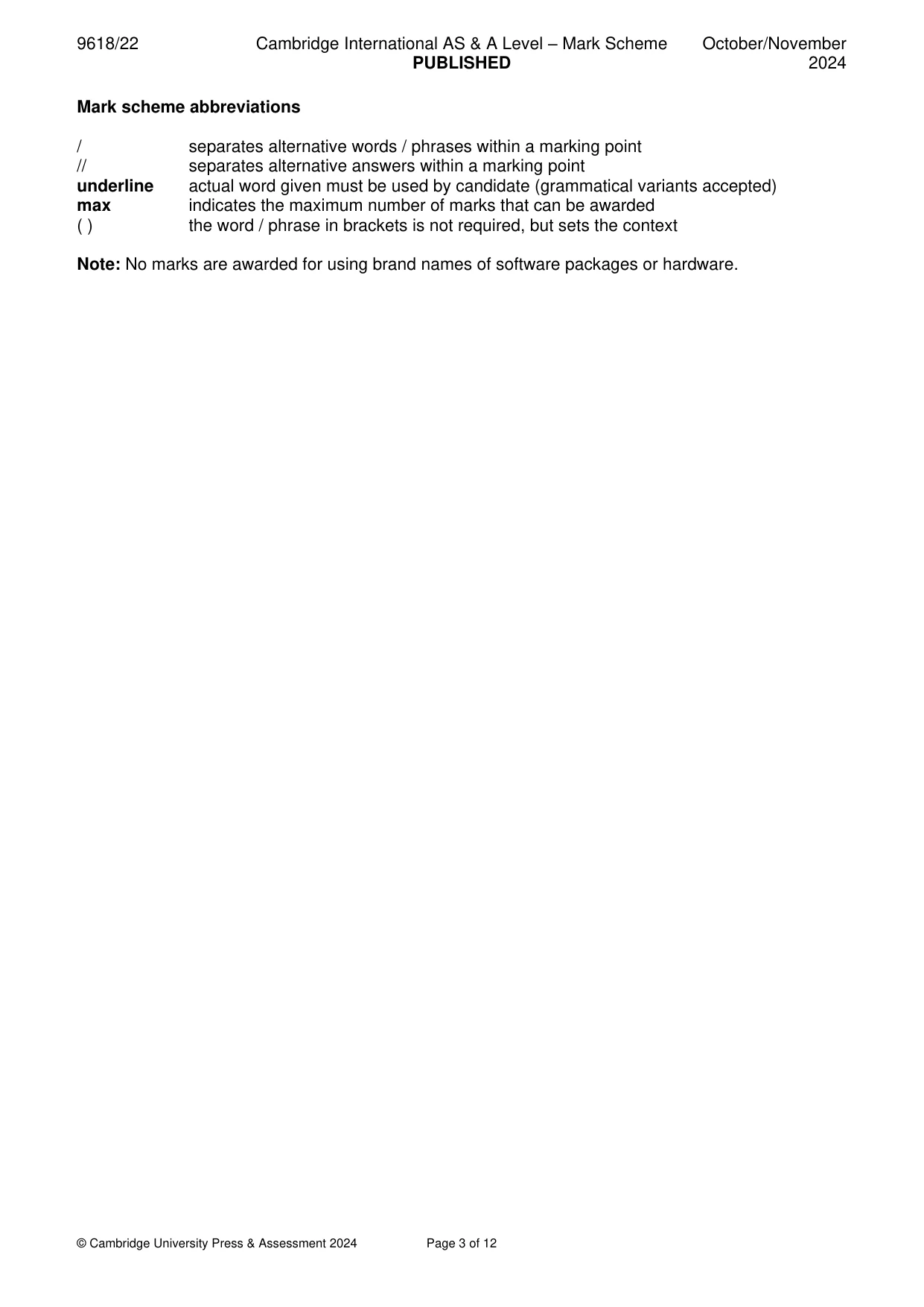 Mark scheme, page 3 of 12