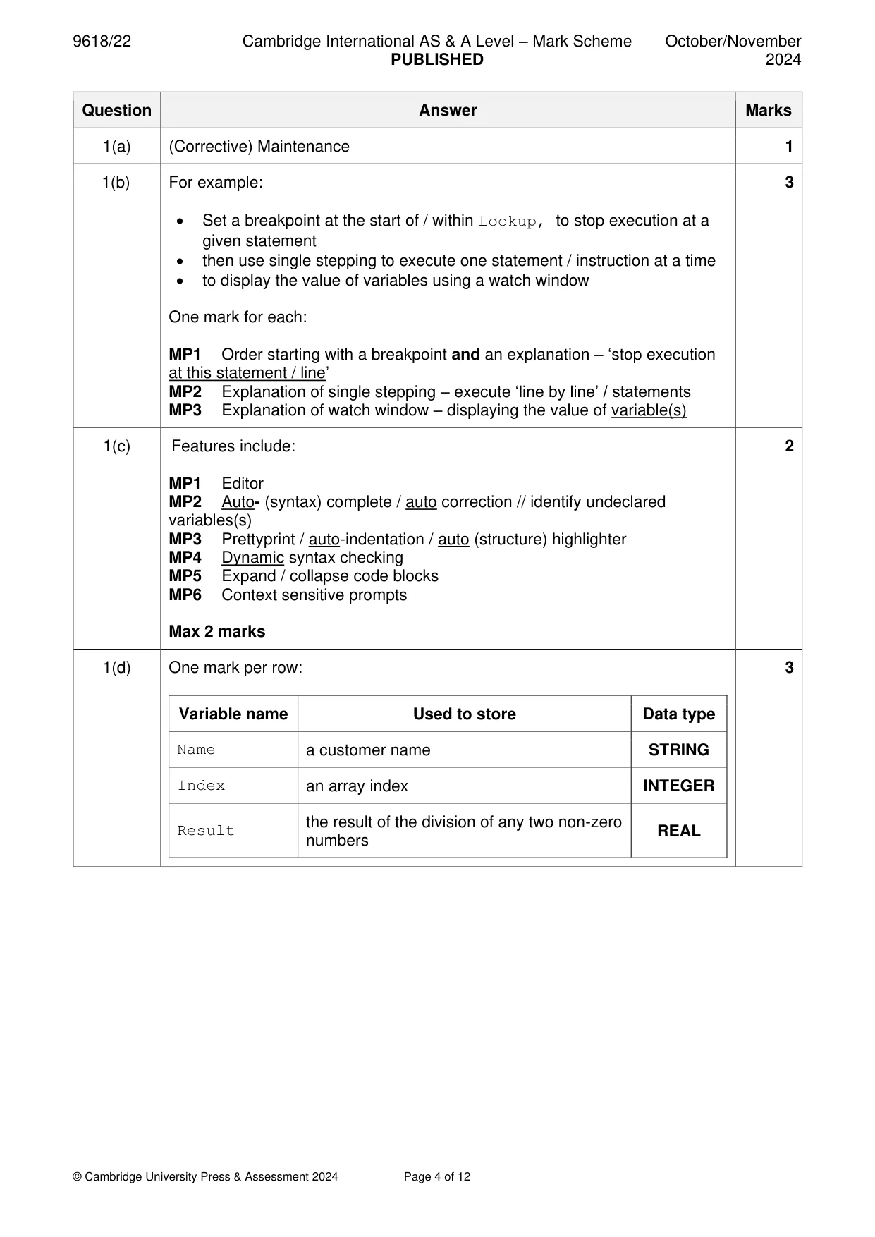 Mark scheme, page 4 of 12