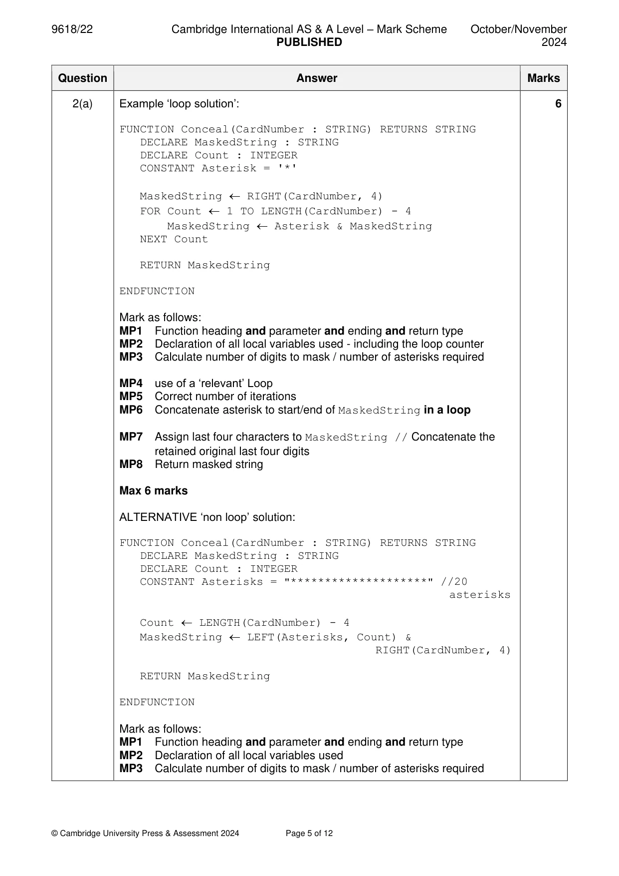 Mark scheme, page 5 of 12