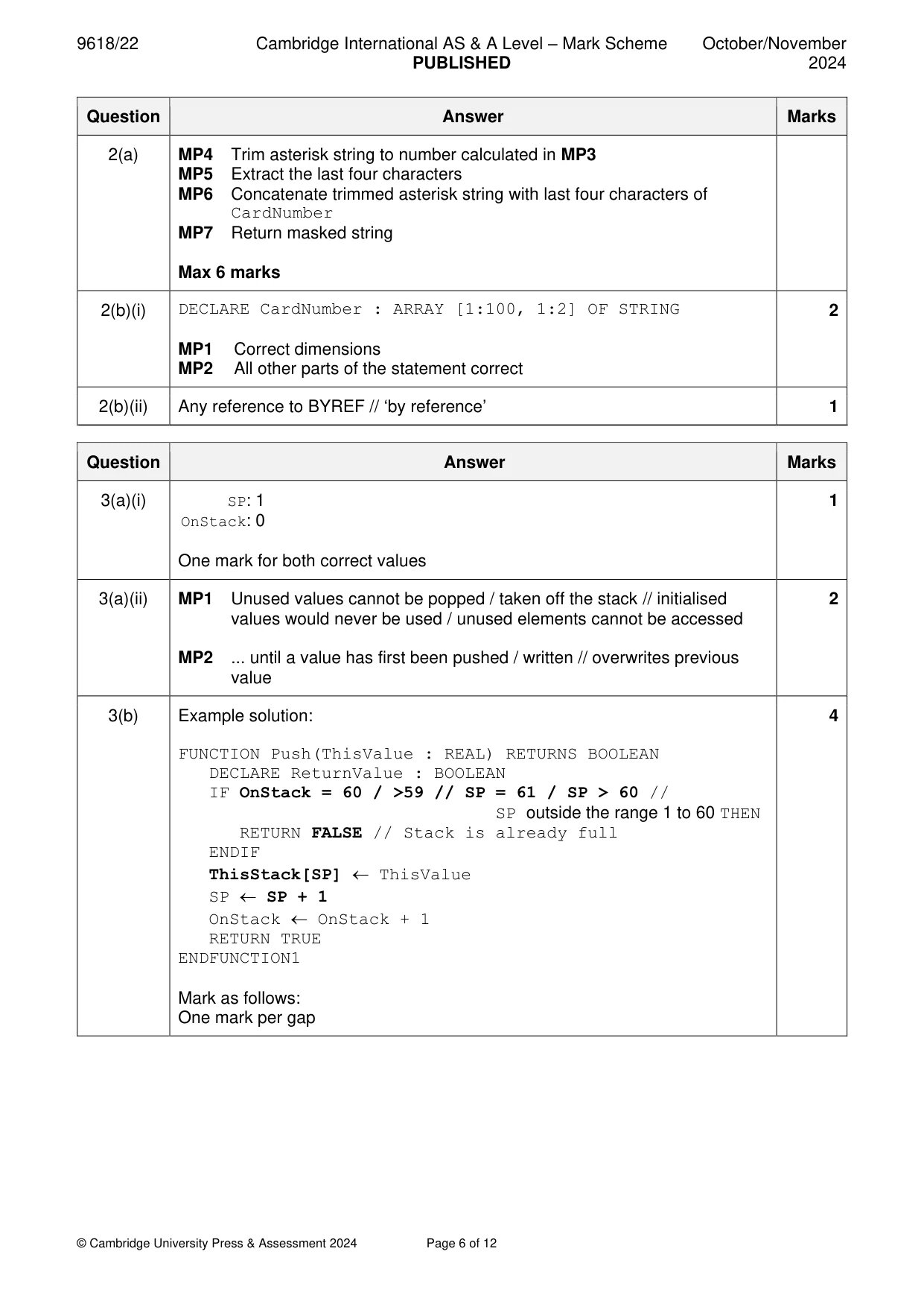 Mark scheme, page 6 of 12