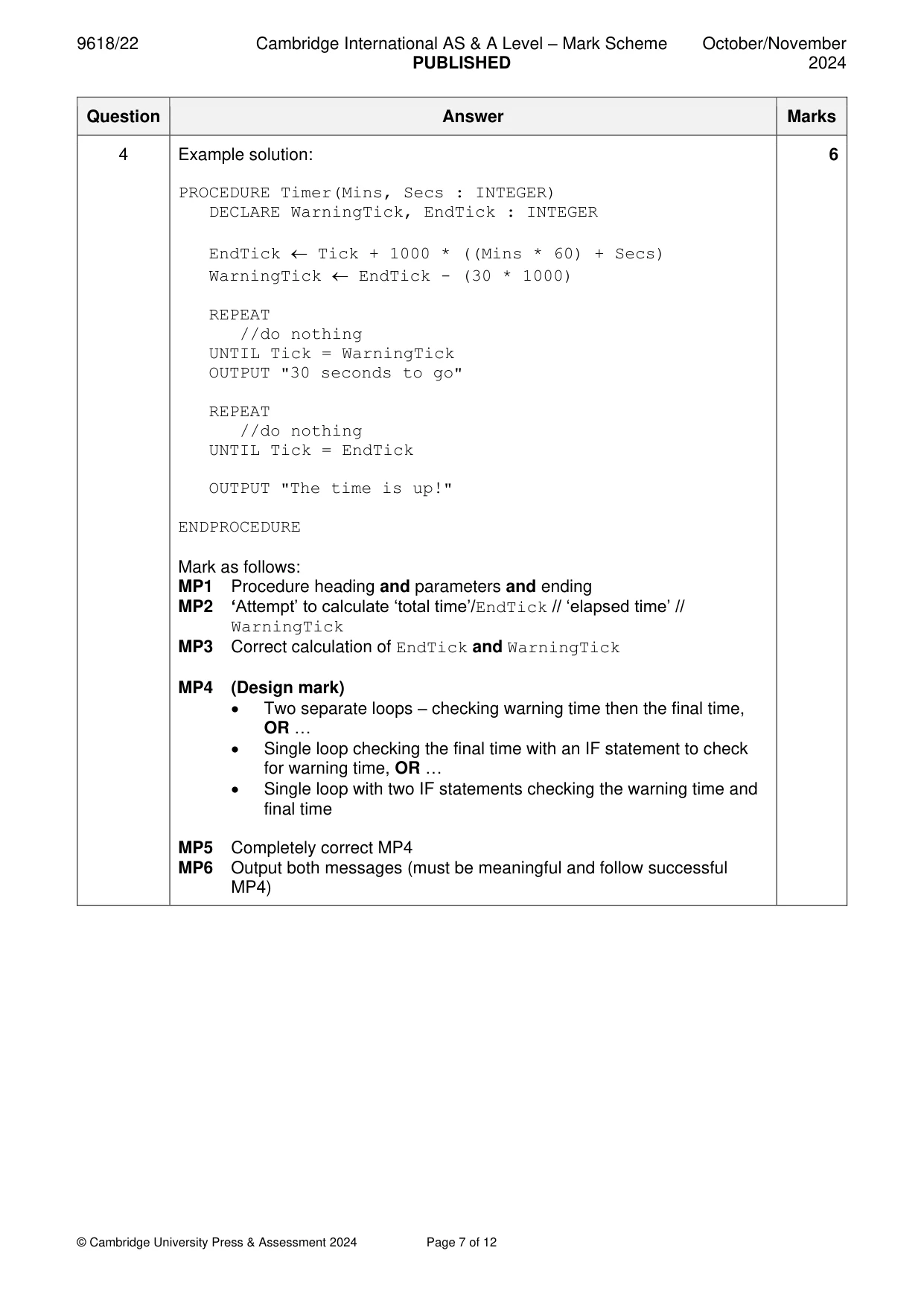 Mark scheme, page 7 of 12