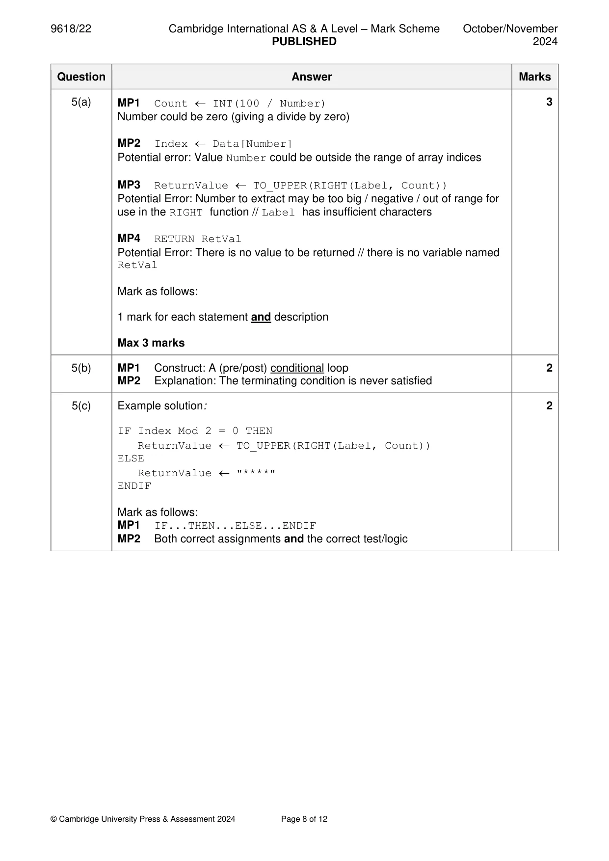 Mark scheme, page 8 of 12