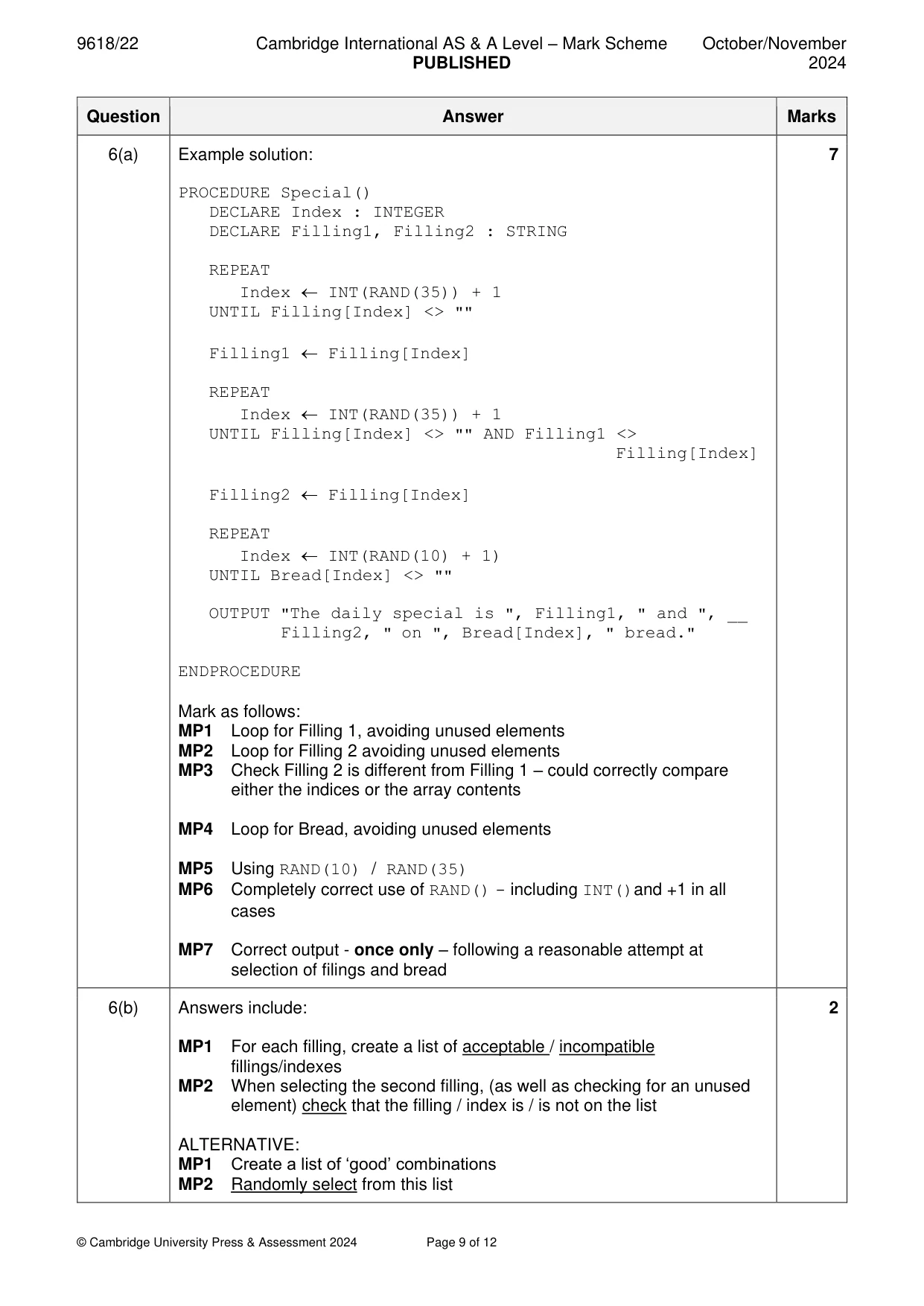 Mark scheme, page 9 of 12