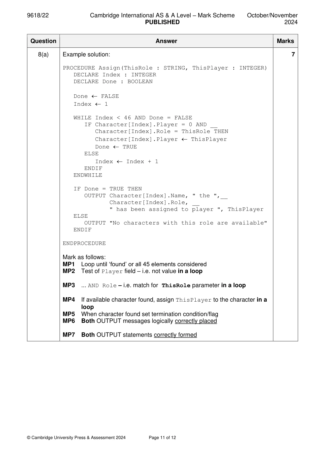 Mark scheme, page 11 of 12