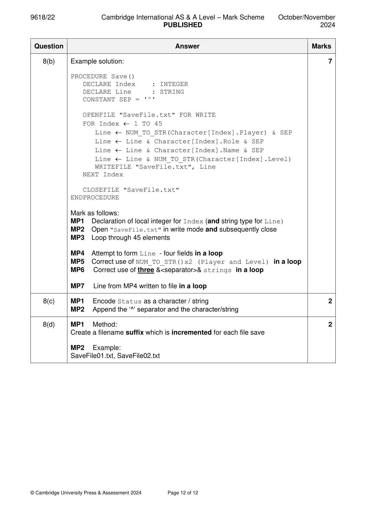 Mark scheme, page 12 of 12