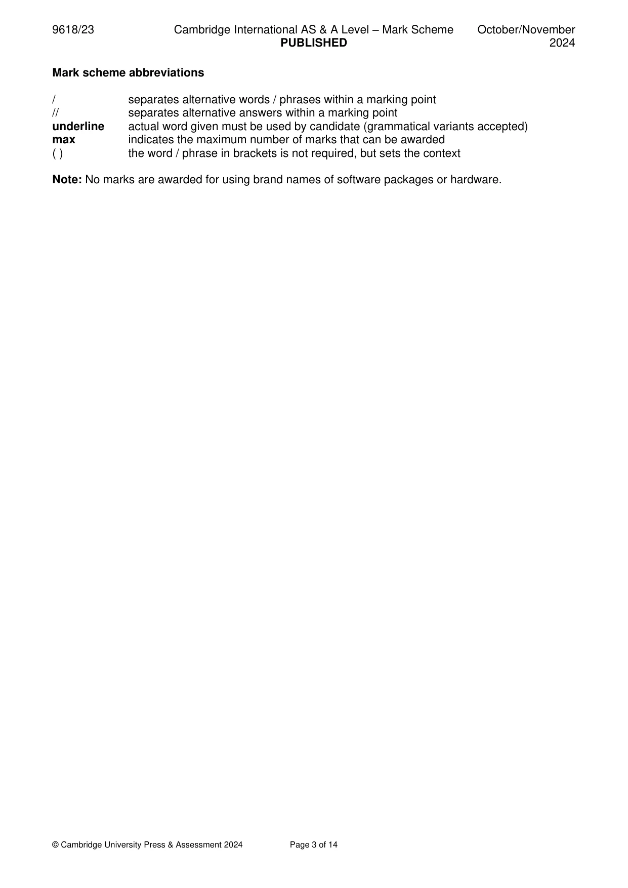 Mark scheme, page 3 of 14