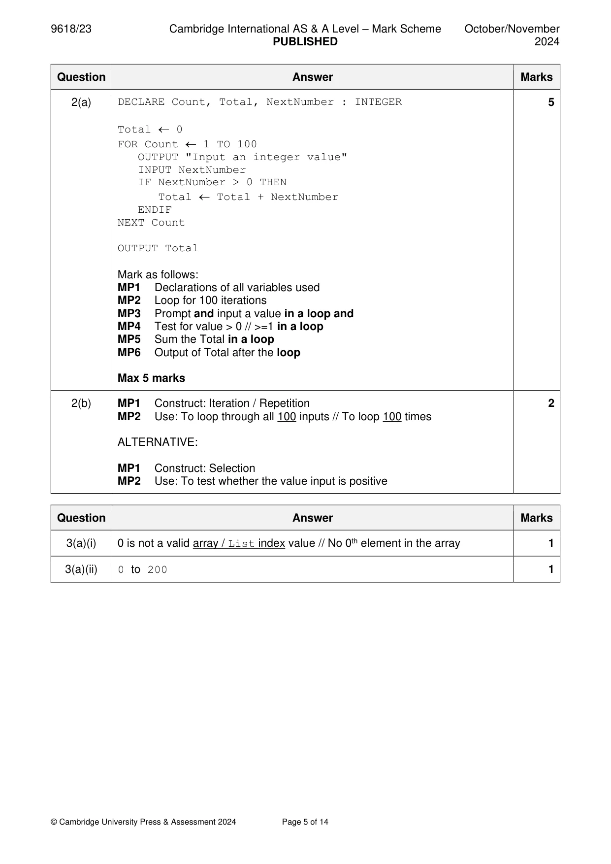 Mark scheme, page 5 of 14