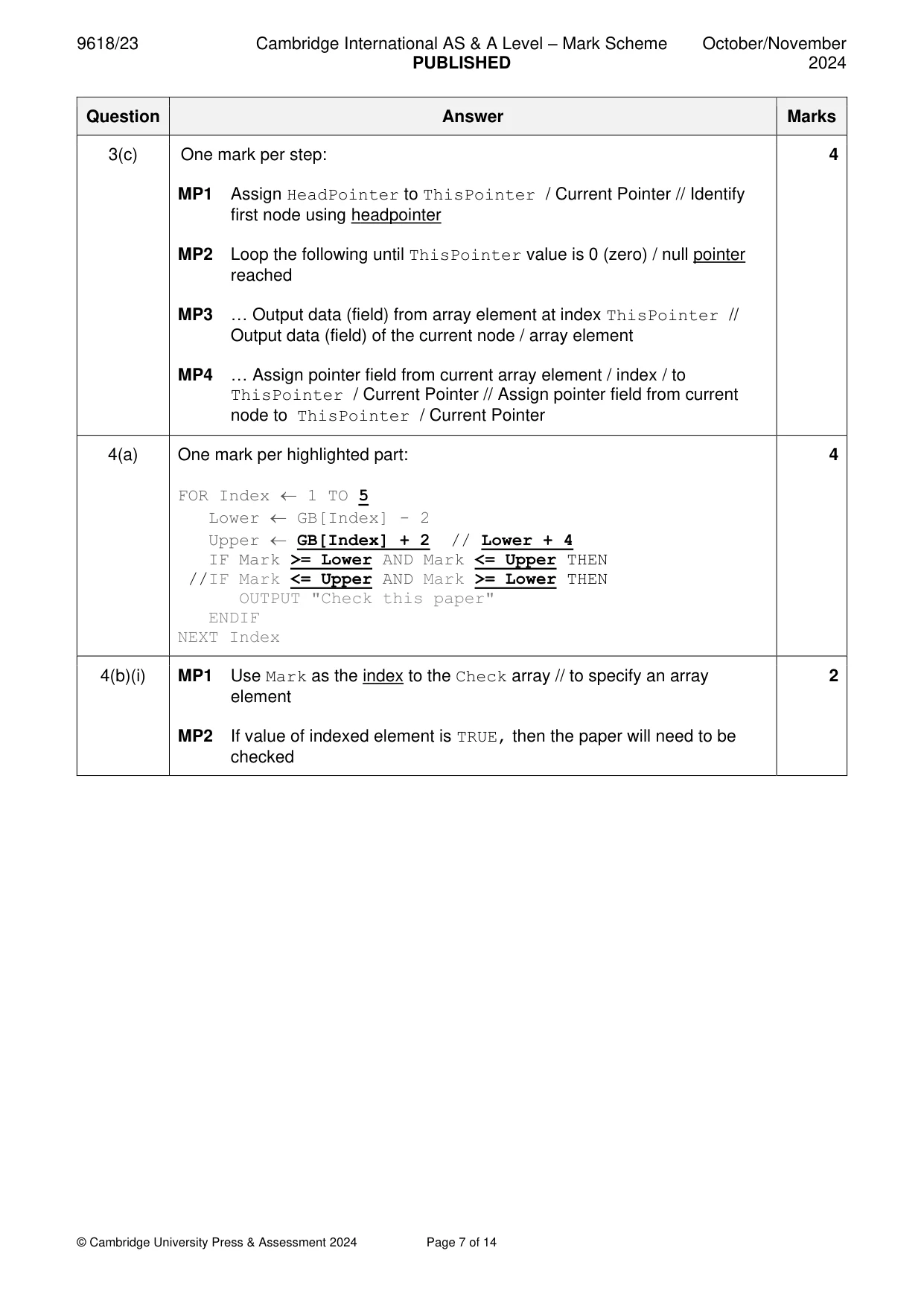 Mark scheme, page 7 of 14