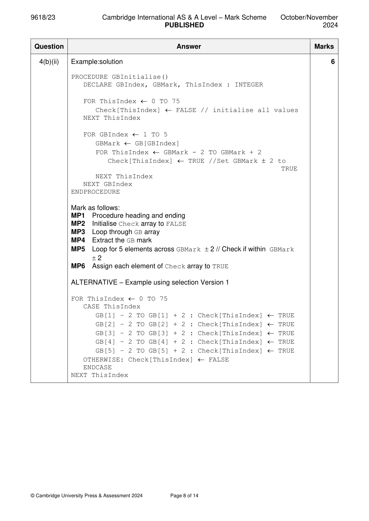 Mark scheme, page 8 of 14