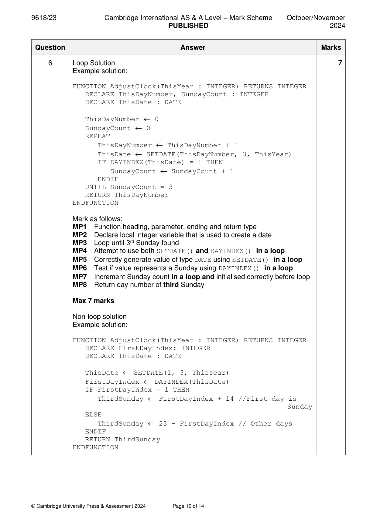 Mark scheme, page 10 of 14
