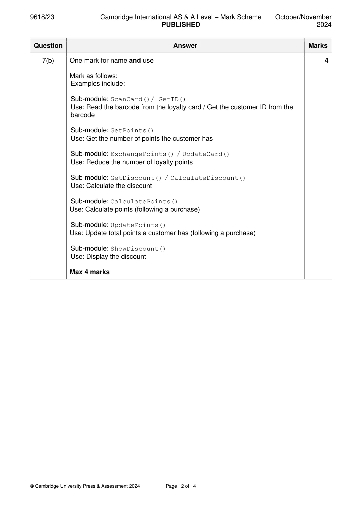 Mark scheme, page 12 of 14