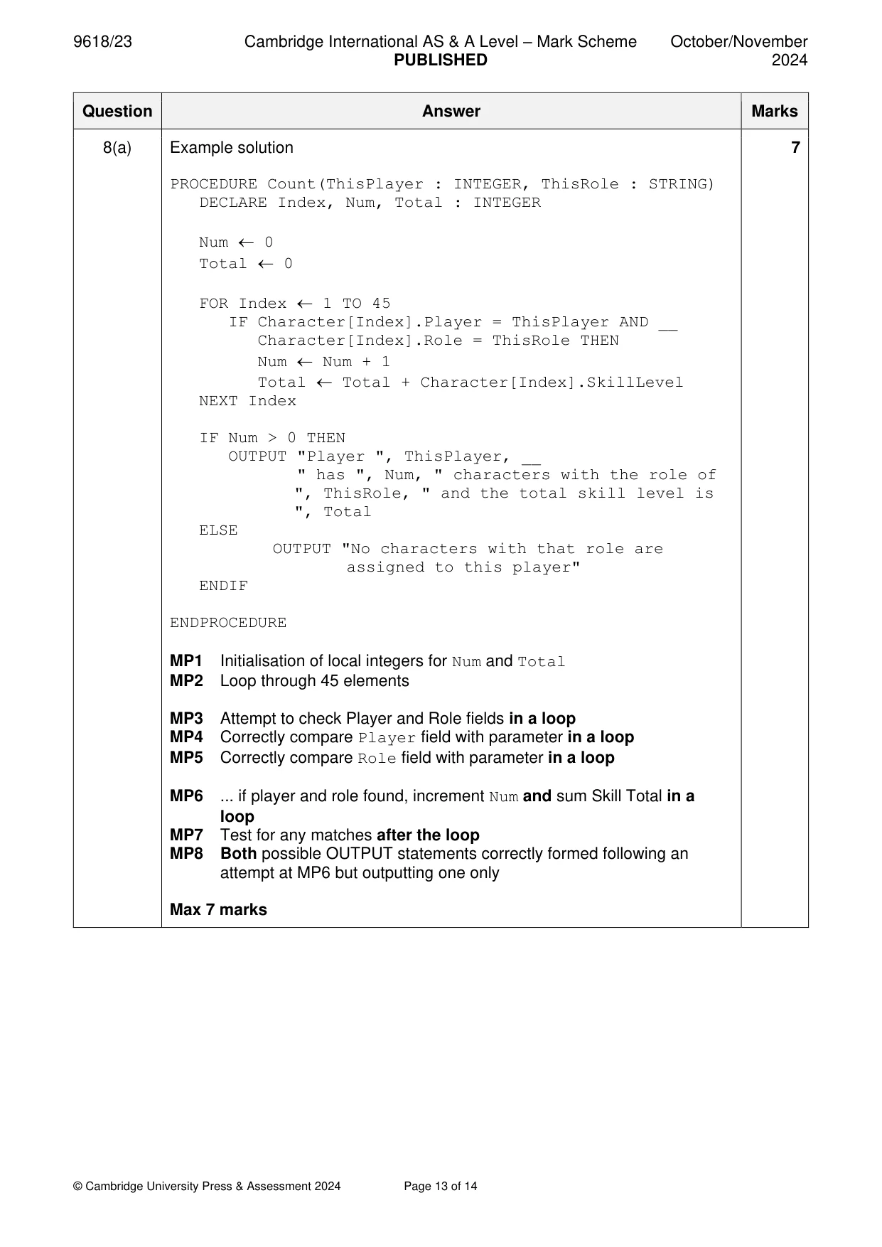 Mark scheme, page 13 of 14