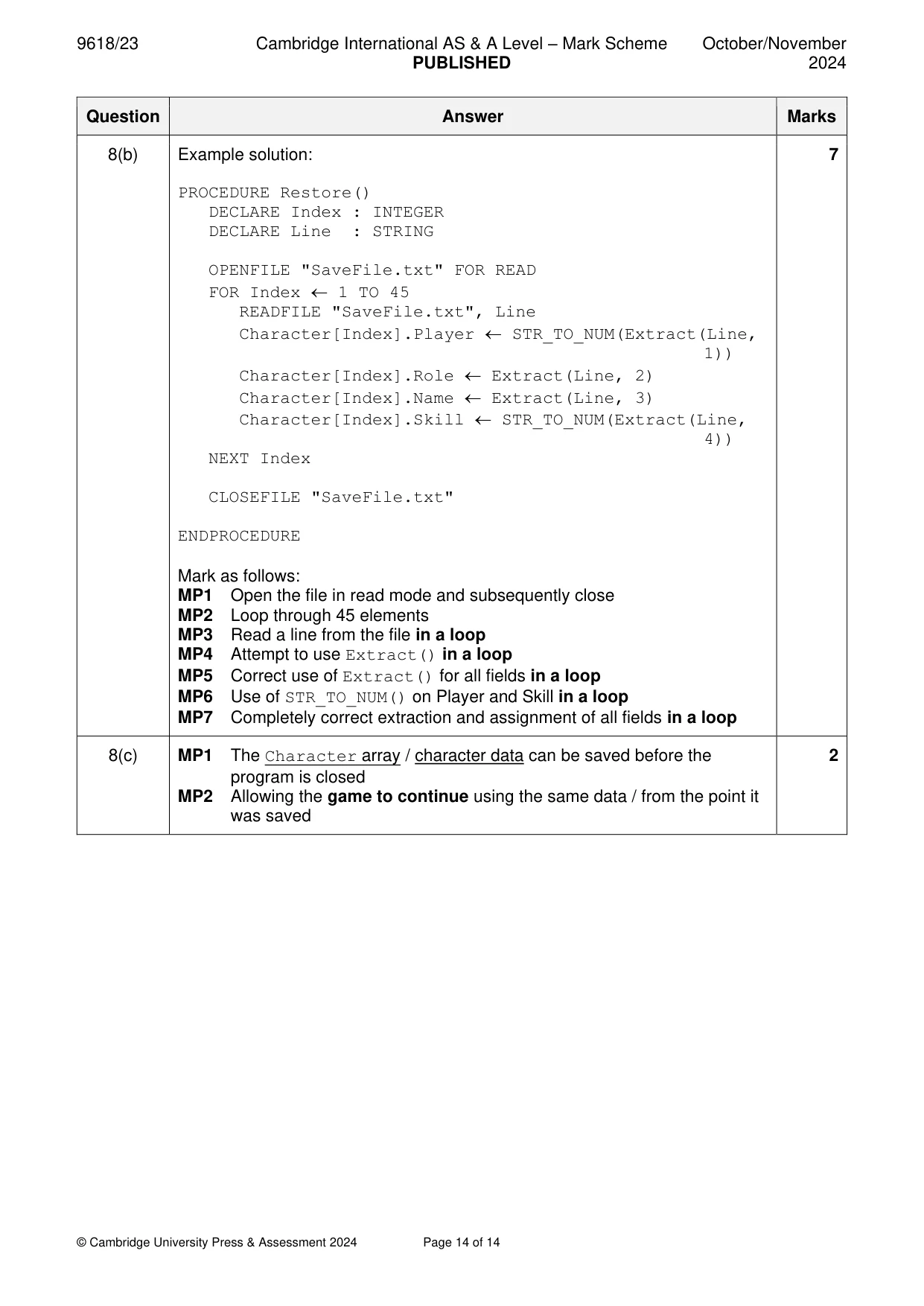 Mark scheme, page 14 of 14