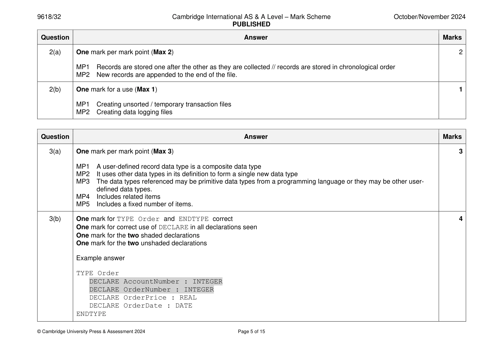Mark scheme, page 5 of 15