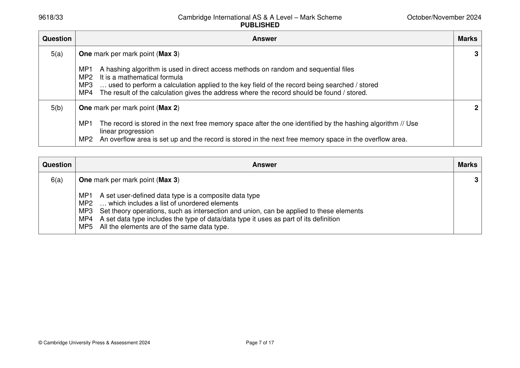 Mark scheme, page 7 of 17