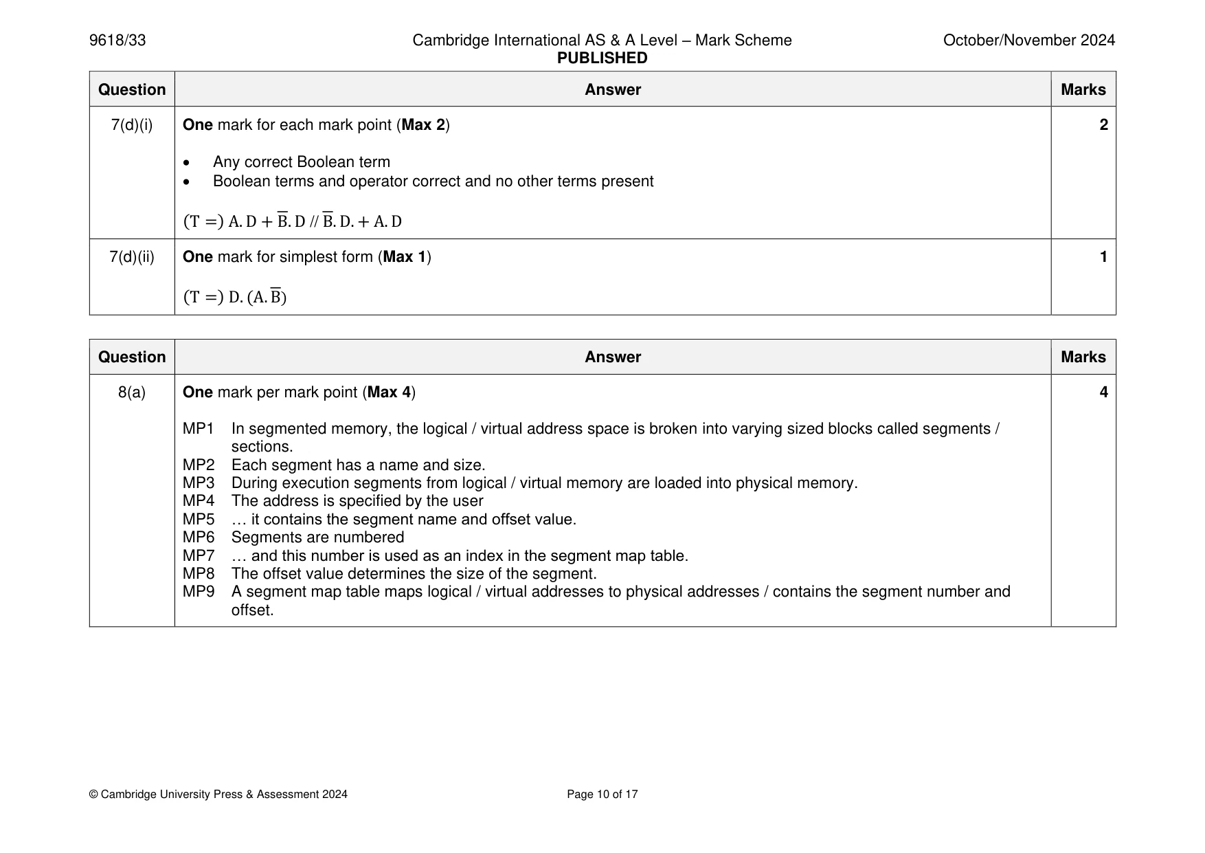 Mark scheme, page 10 of 17