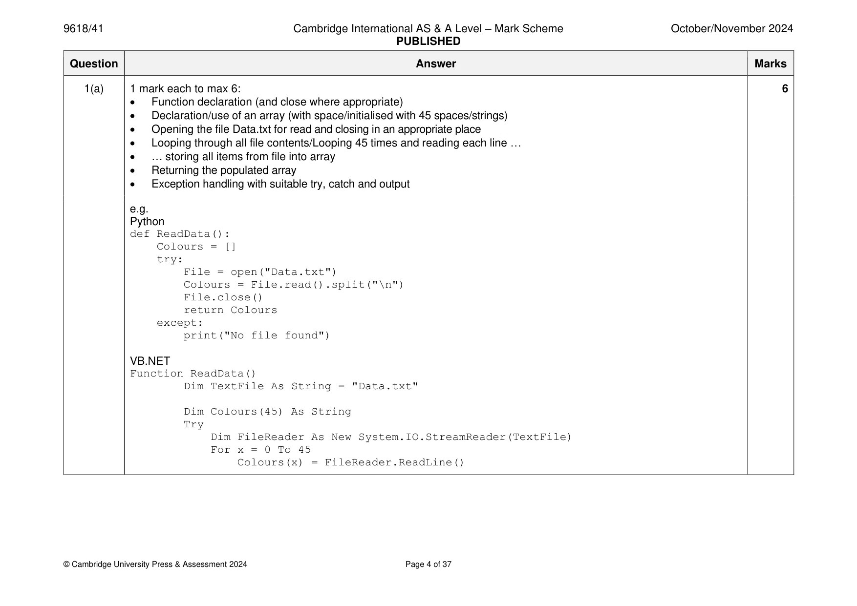 Mark scheme, page 4 of 37