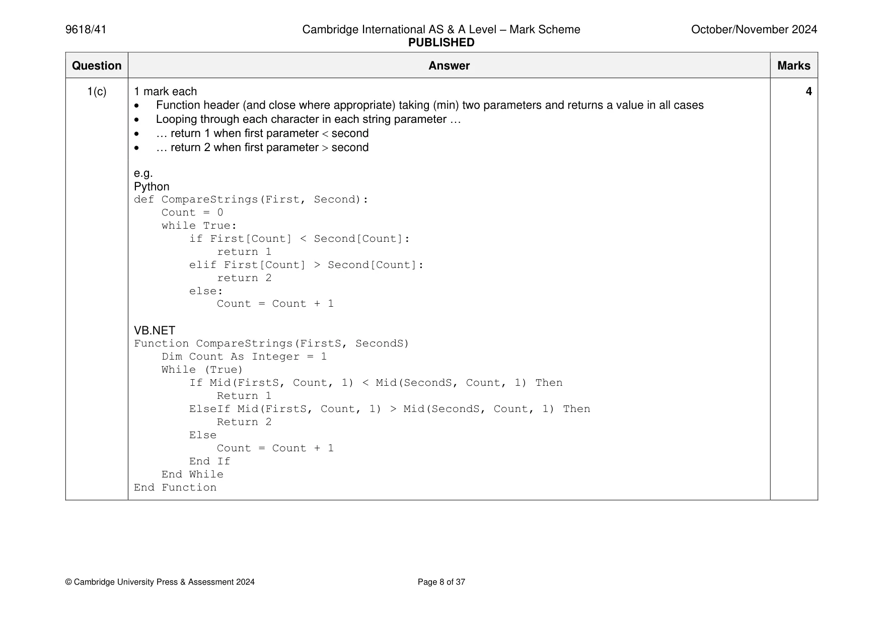 Mark scheme, page 8 of 37
