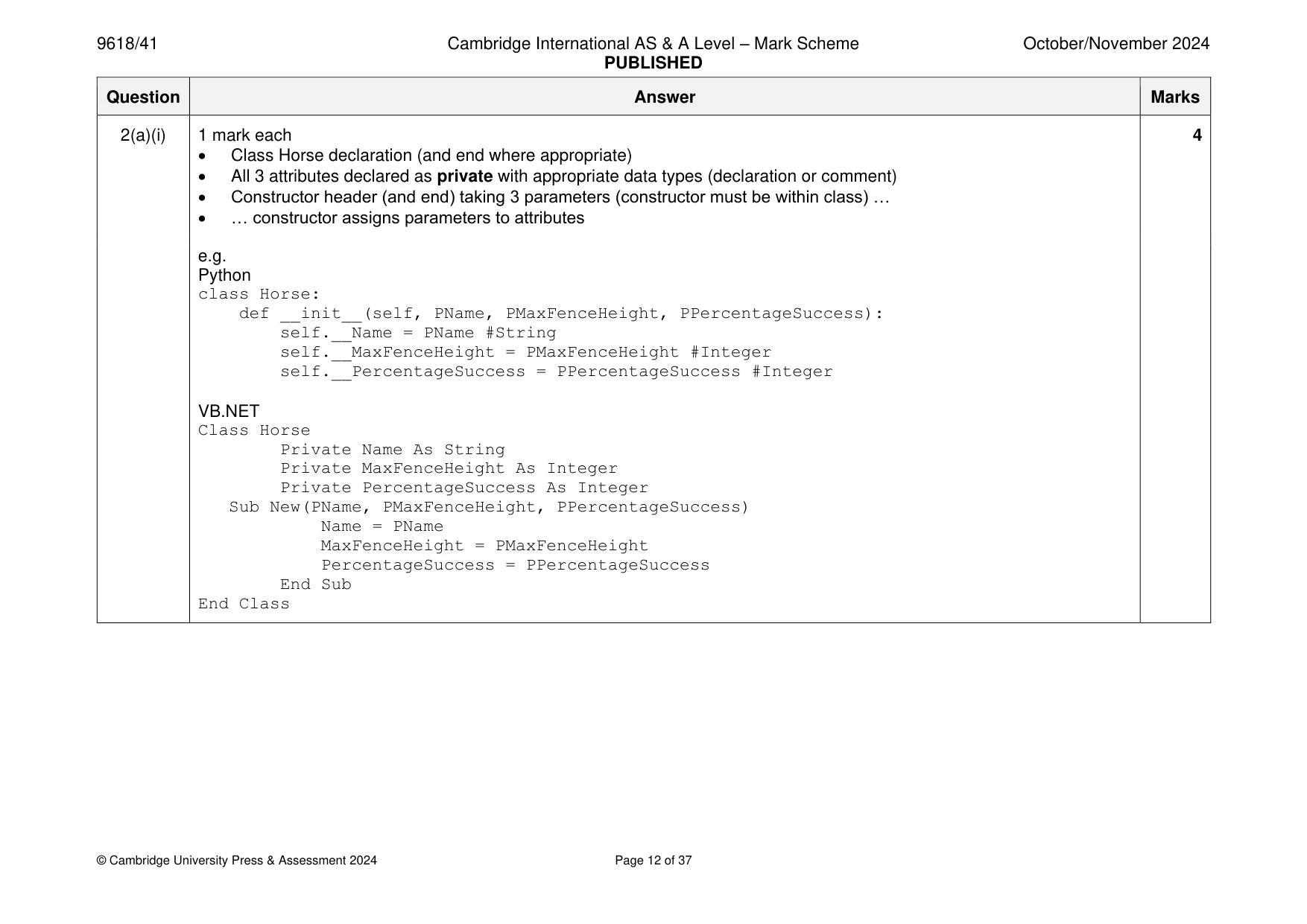 Mark scheme, page 12 of 37