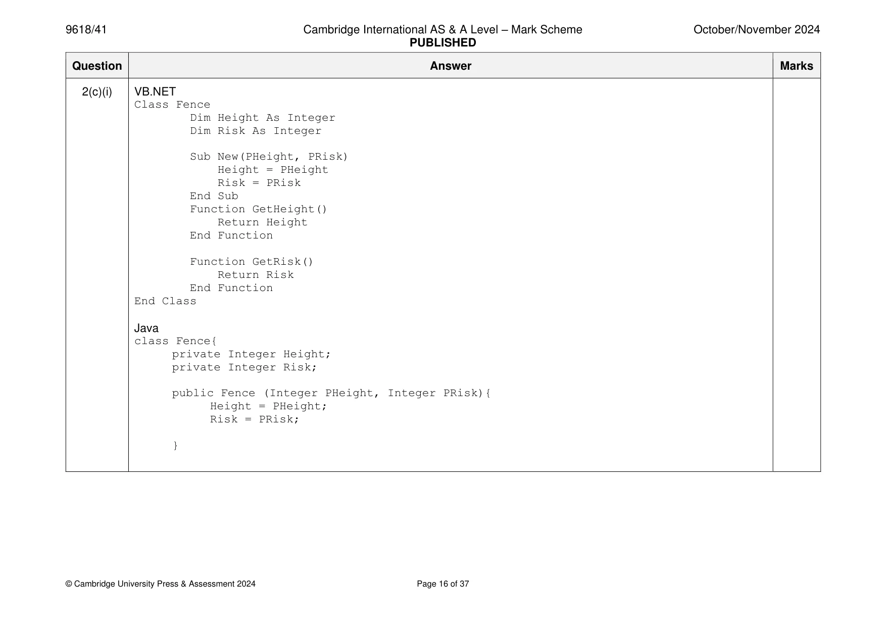 Mark scheme, page 16 of 37
