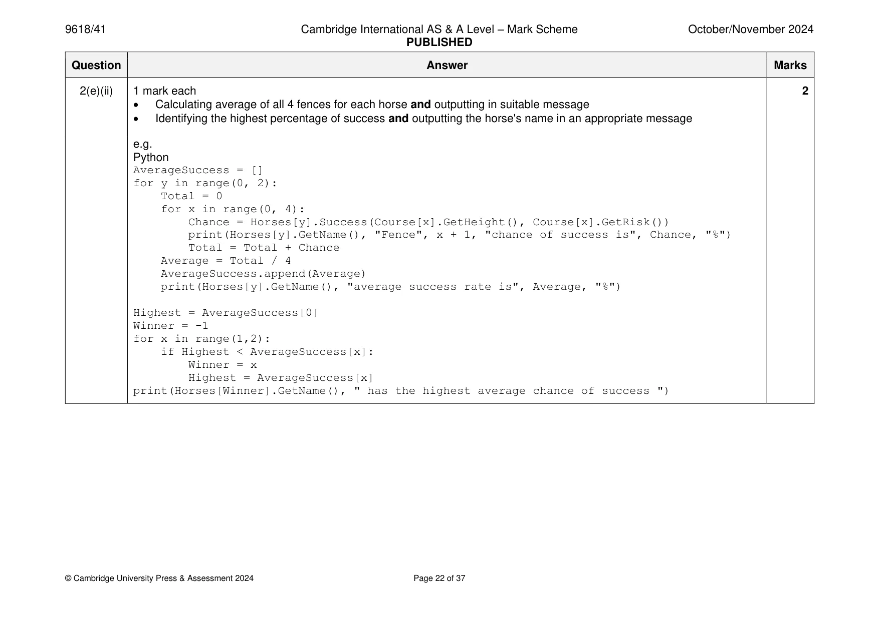 Mark scheme, page 22 of 37