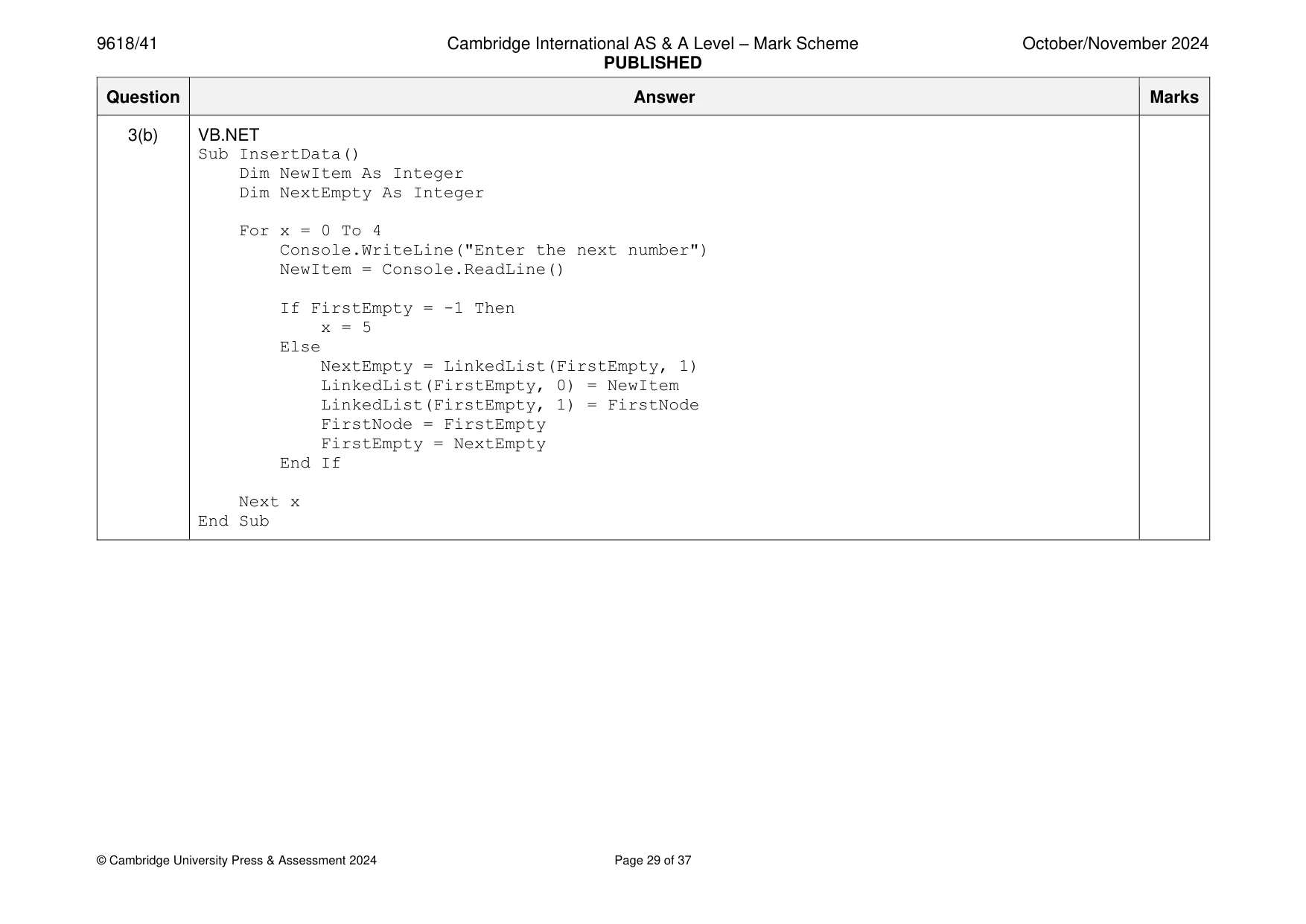 Mark scheme, page 29 of 37