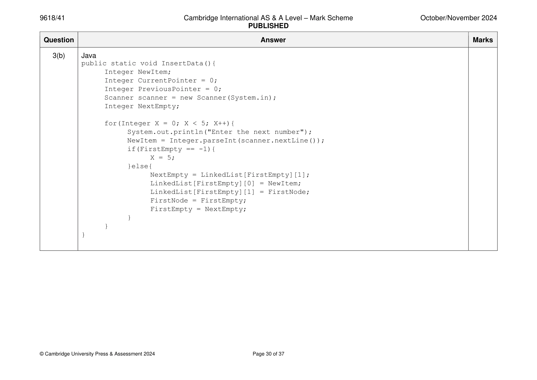 Mark scheme, page 30 of 37