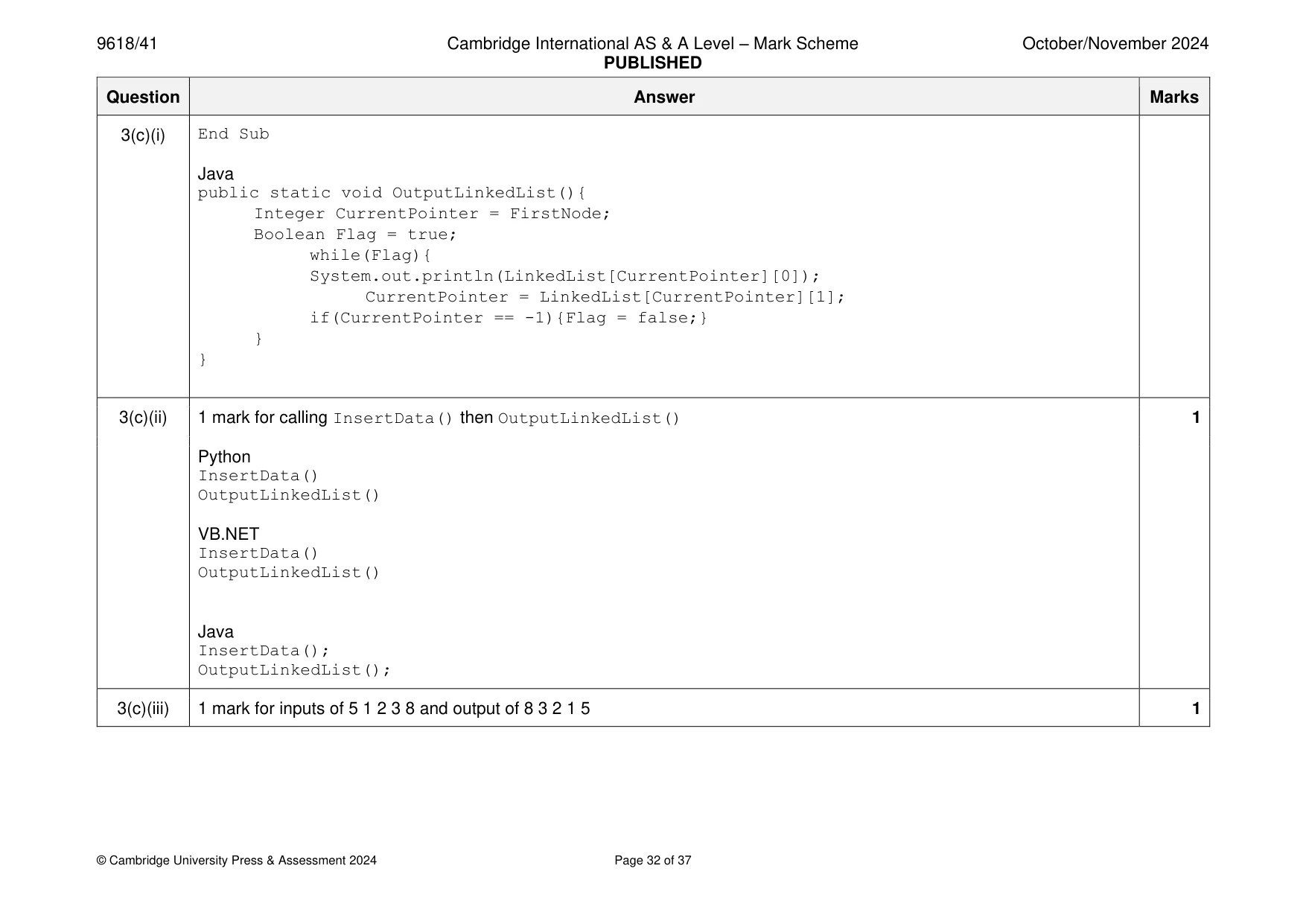 Mark scheme, page 32 of 37