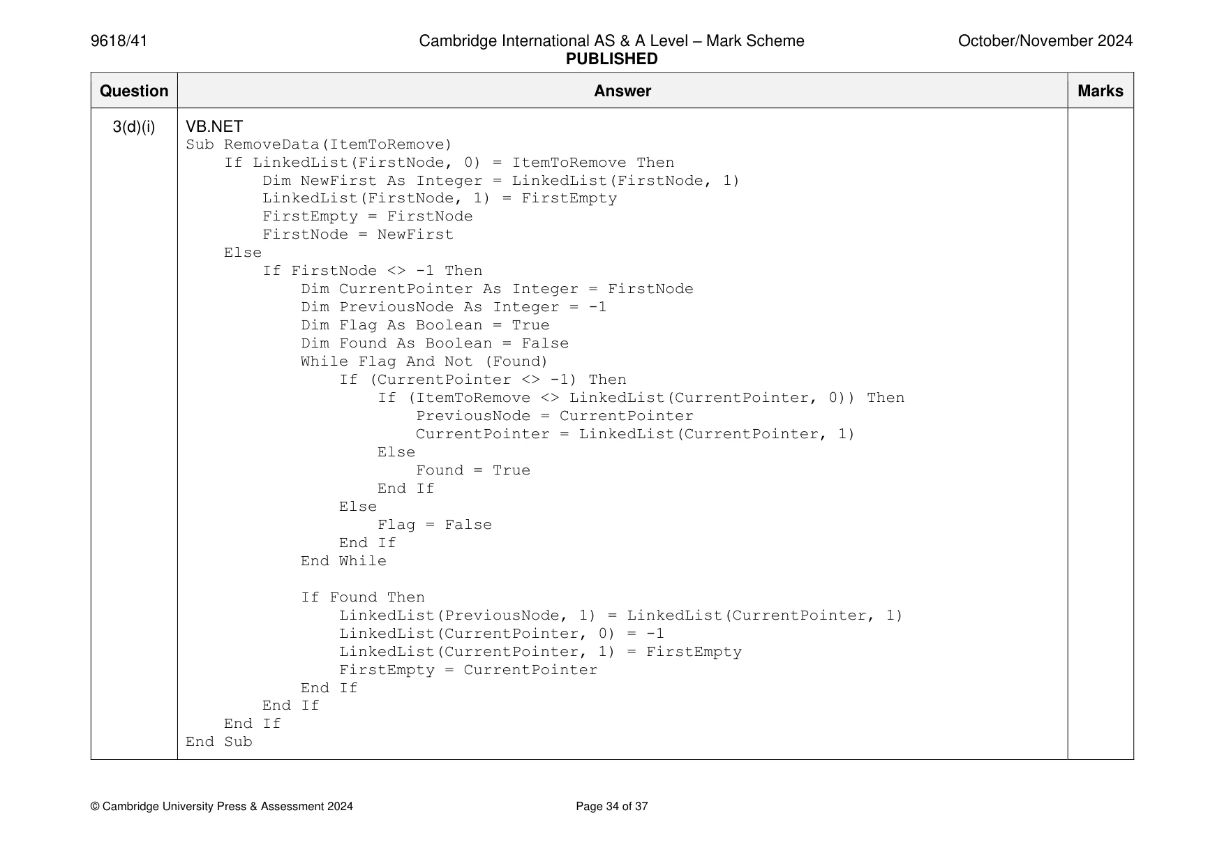 Mark scheme, page 34 of 37