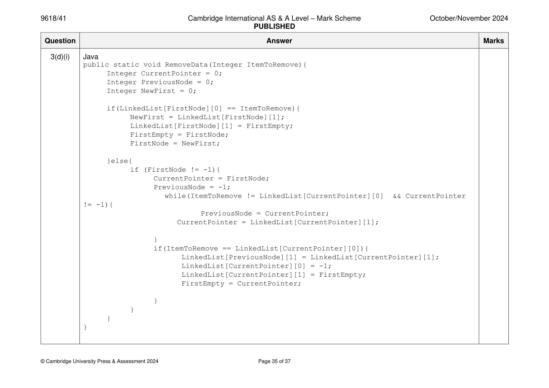 Mark scheme, page 35 of 37