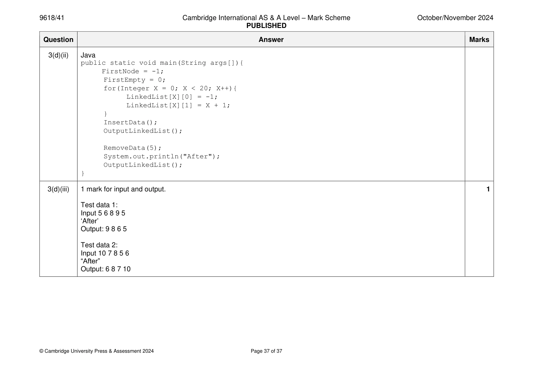 Mark scheme, page 37 of 37