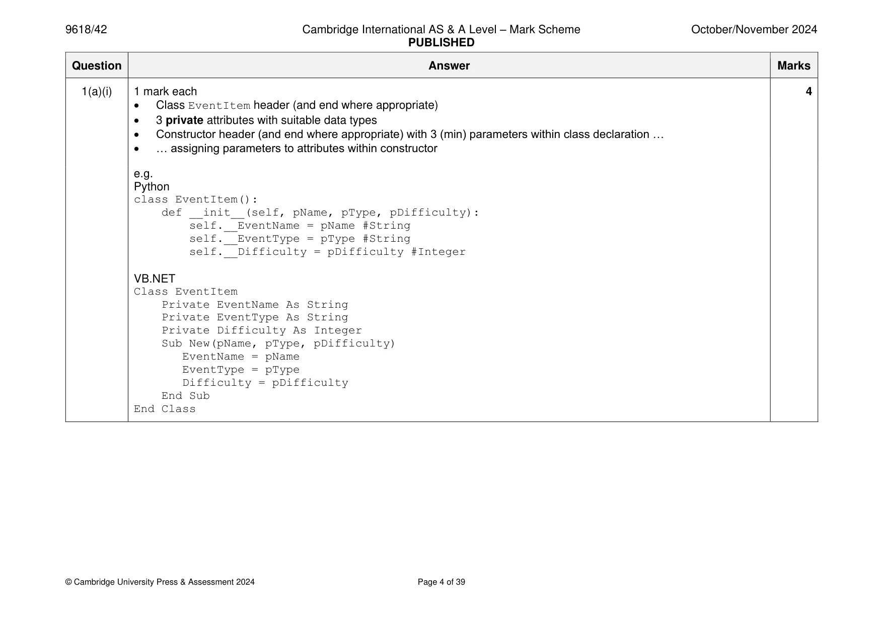 Mark scheme, page 4 of 39