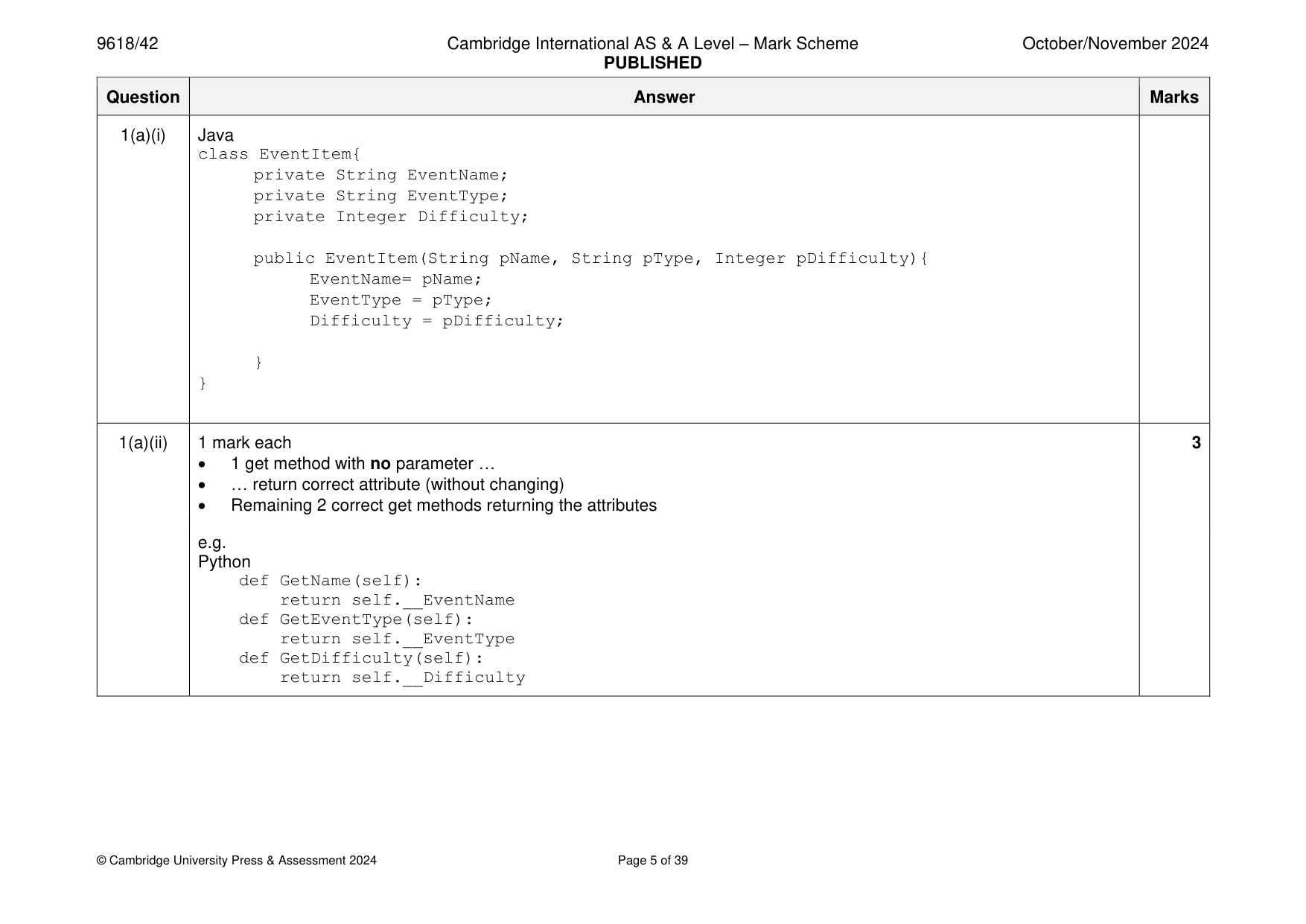 Mark scheme, page 5 of 39